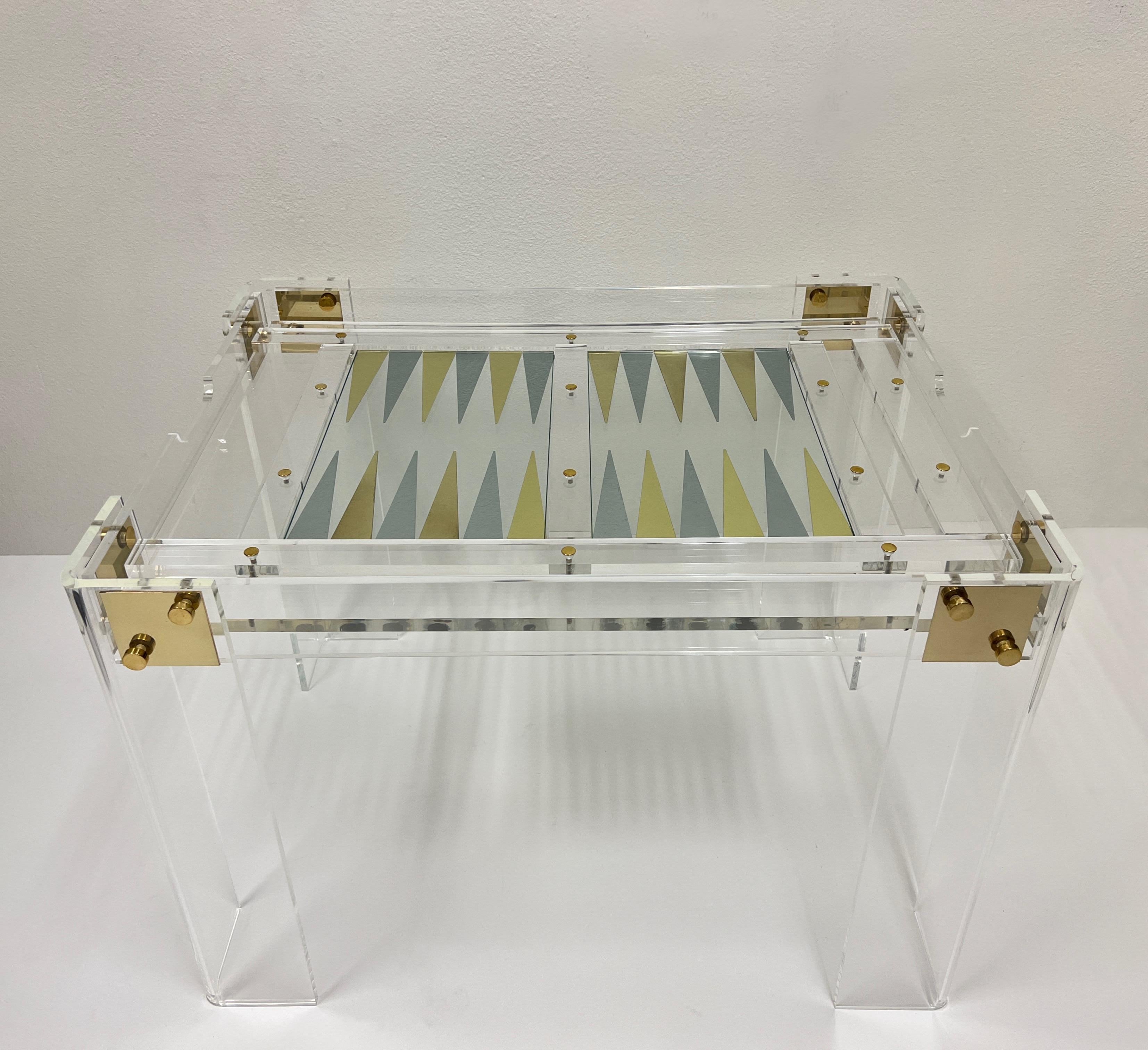 American Lucite and Brass Backgammon Table by Charles Hollis Jones 