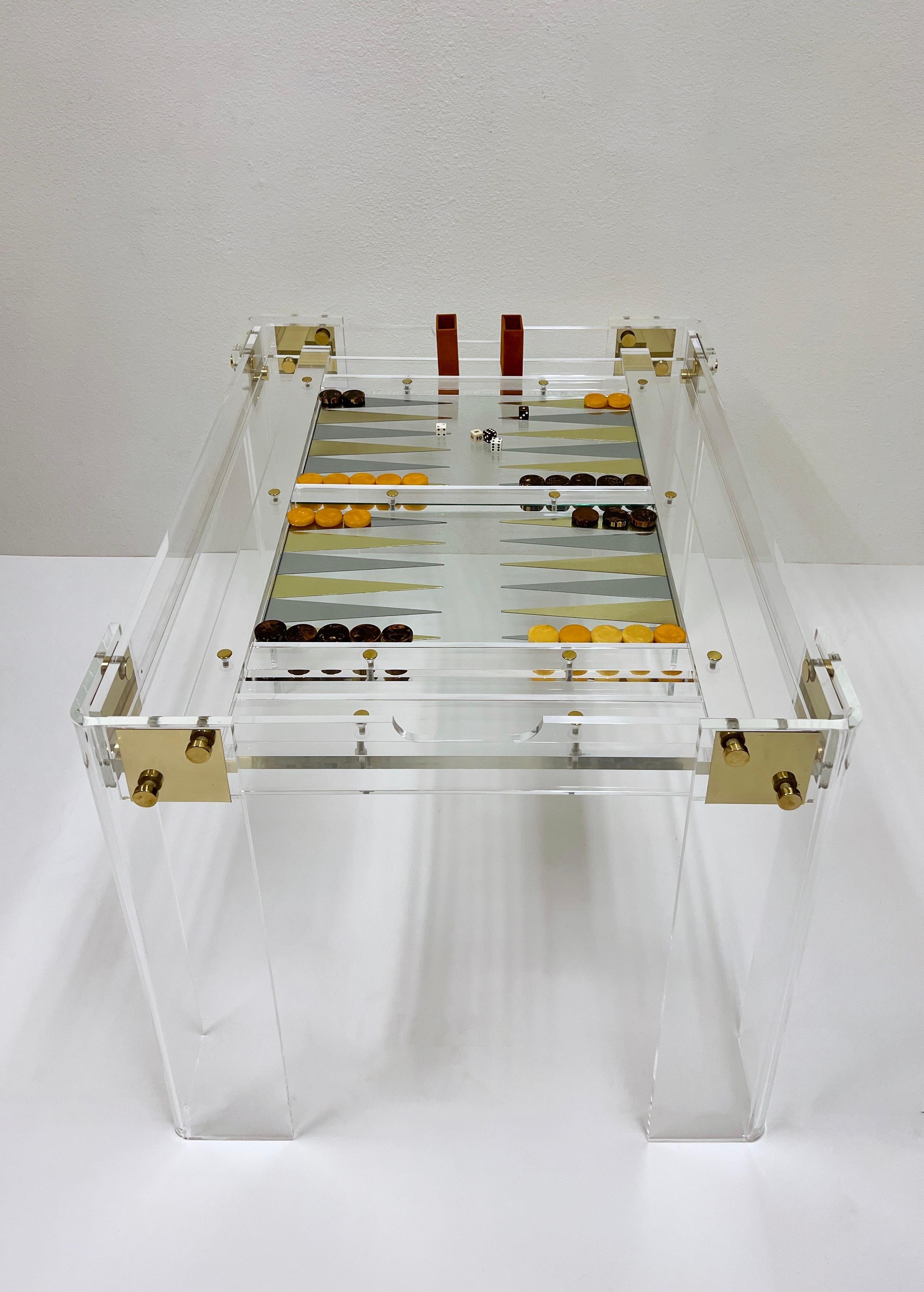 Lucite and Brass Backgammon Table by Charles Hollis Jones  In Good Condition In Palm Springs, CA