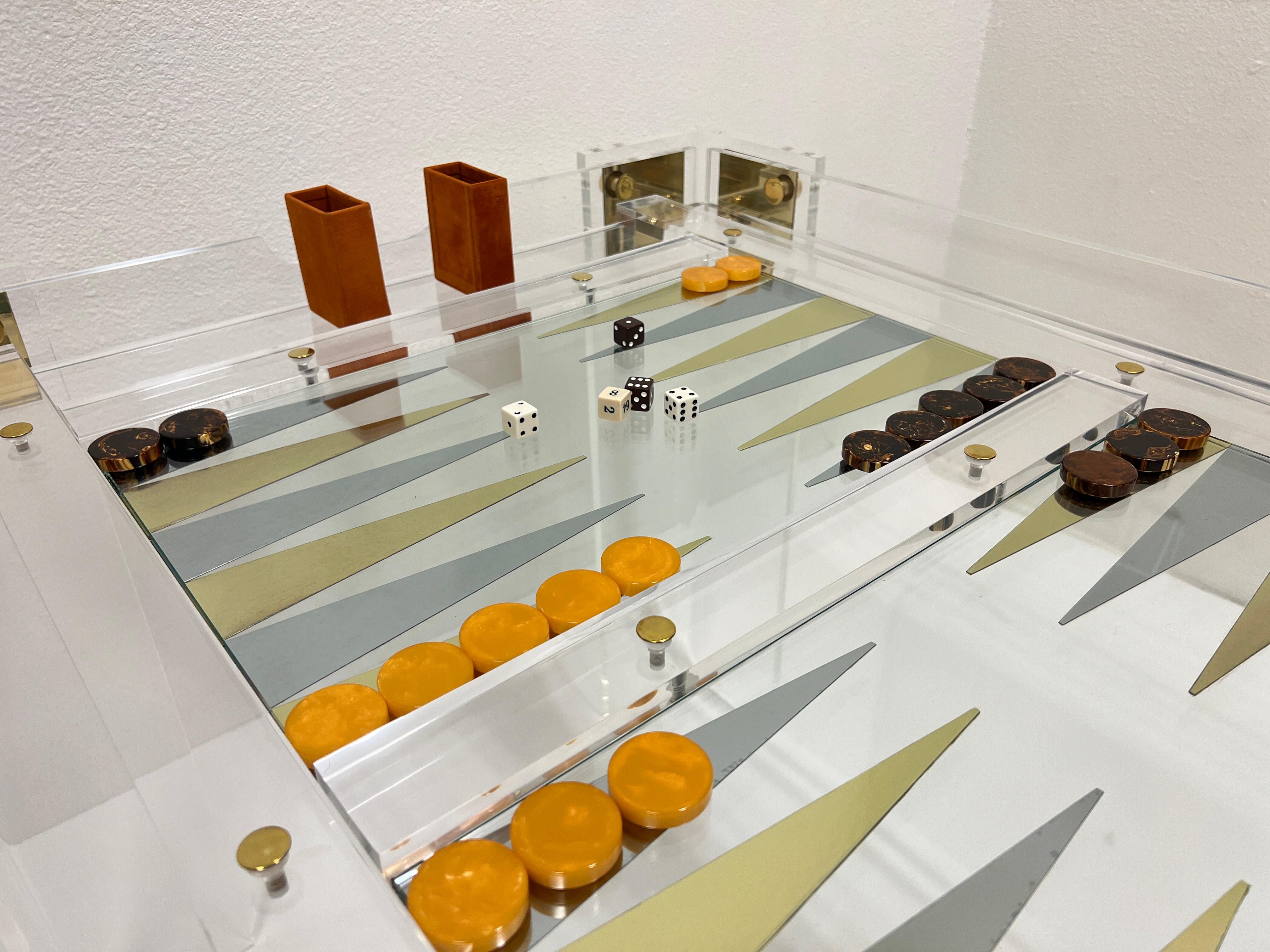 Lucite and Brass Backgammon Table by Charles Hollis Jones  1