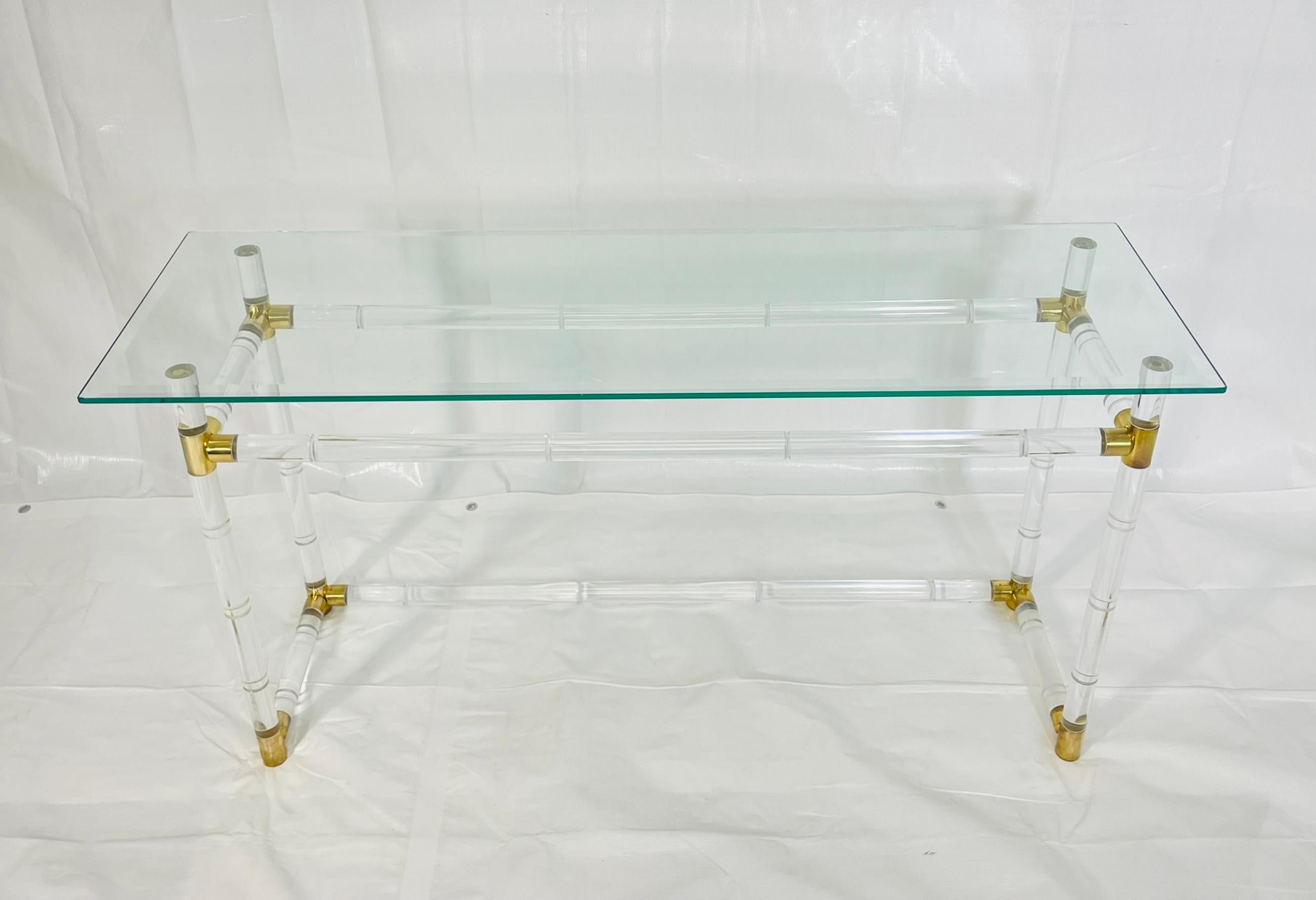 Regency Lucite and Brass “Bamboo” Console Table by Charles Hollis Jones, USA, 1960s For Sale