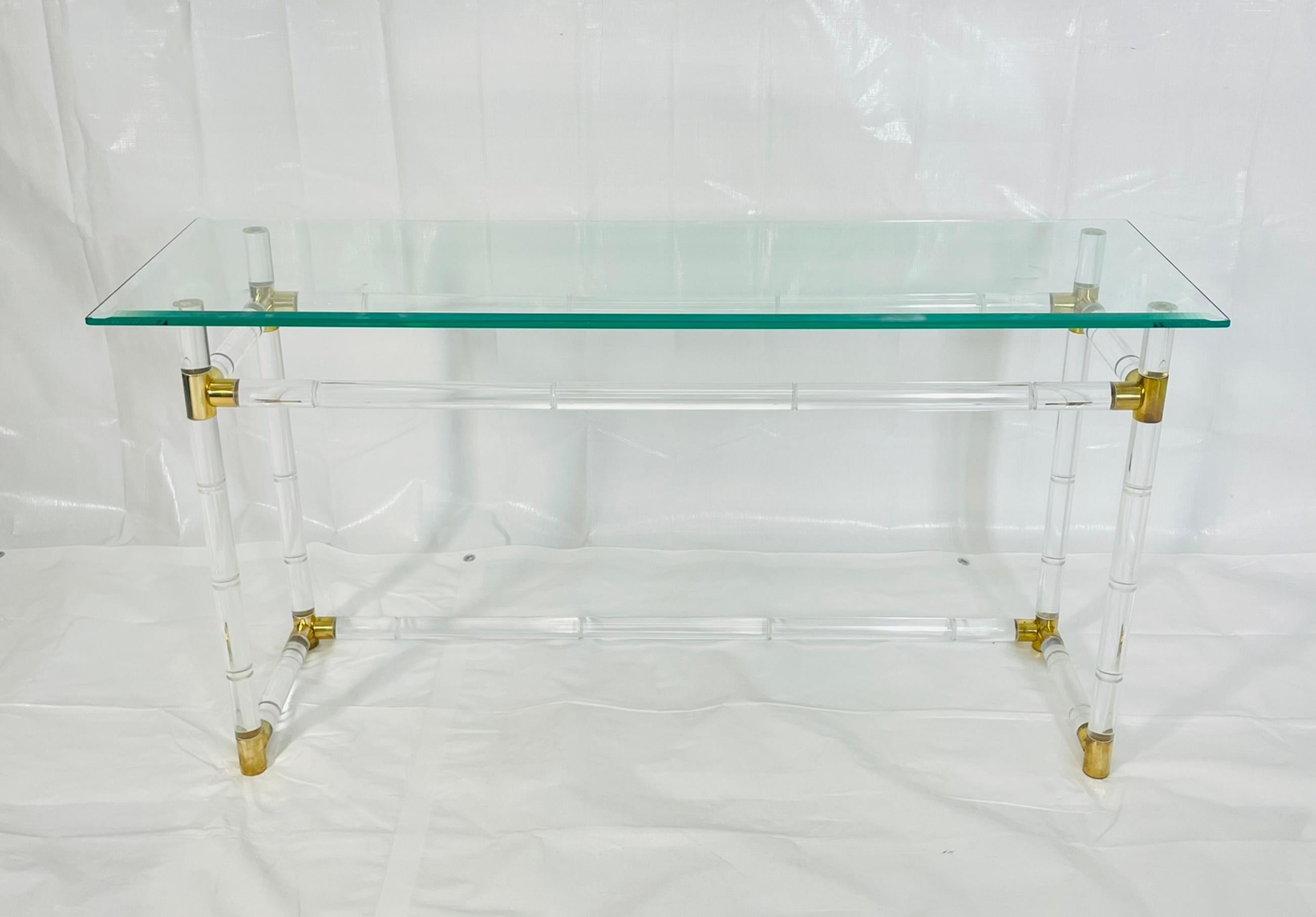 American Lucite and Brass “Bamboo” Console Table by Charles Hollis Jones, USA, 1960s For Sale