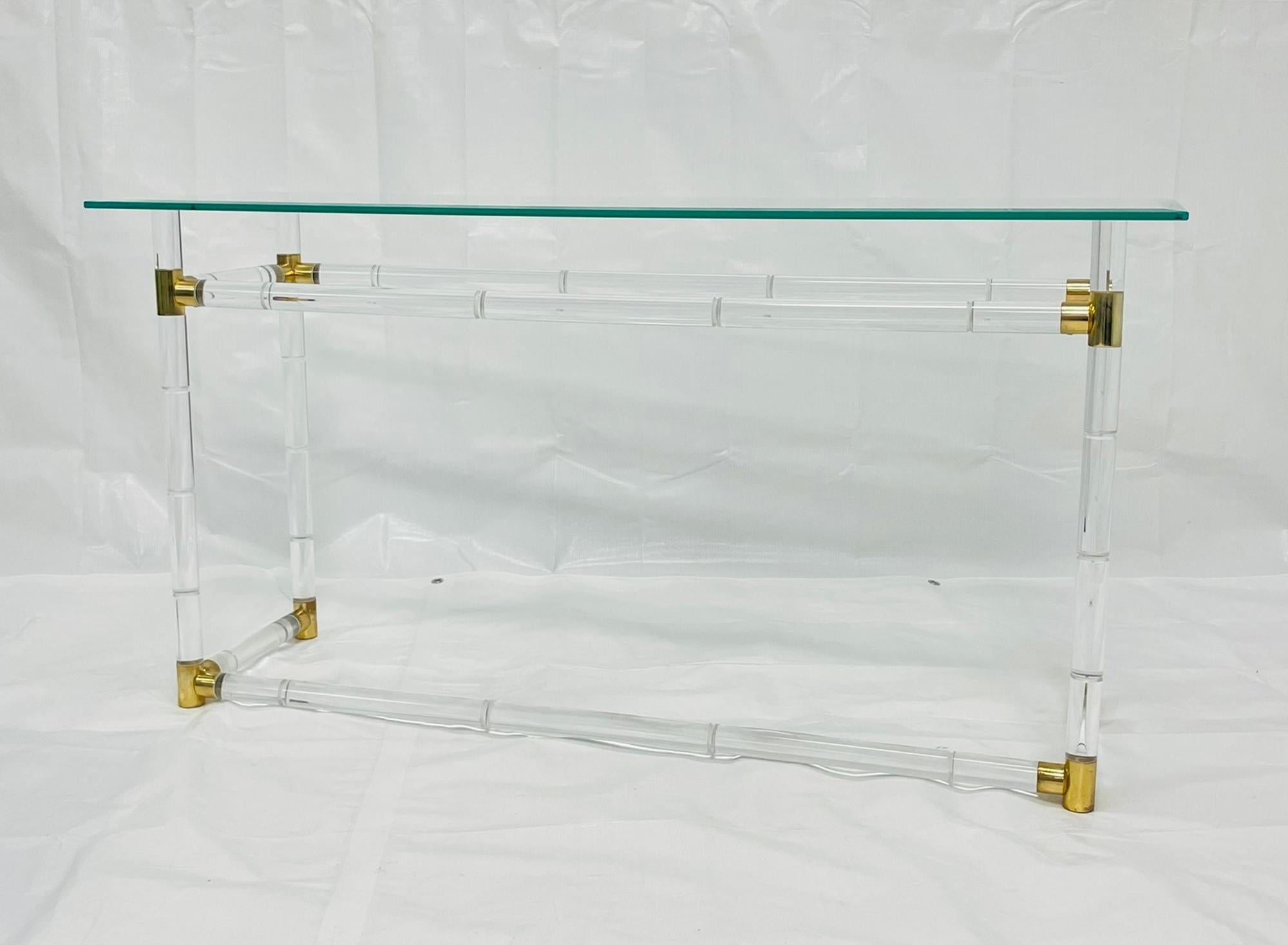Hand-Crafted Lucite and Brass “Bamboo” Console Table by Charles Hollis Jones, USA, 1960s For Sale