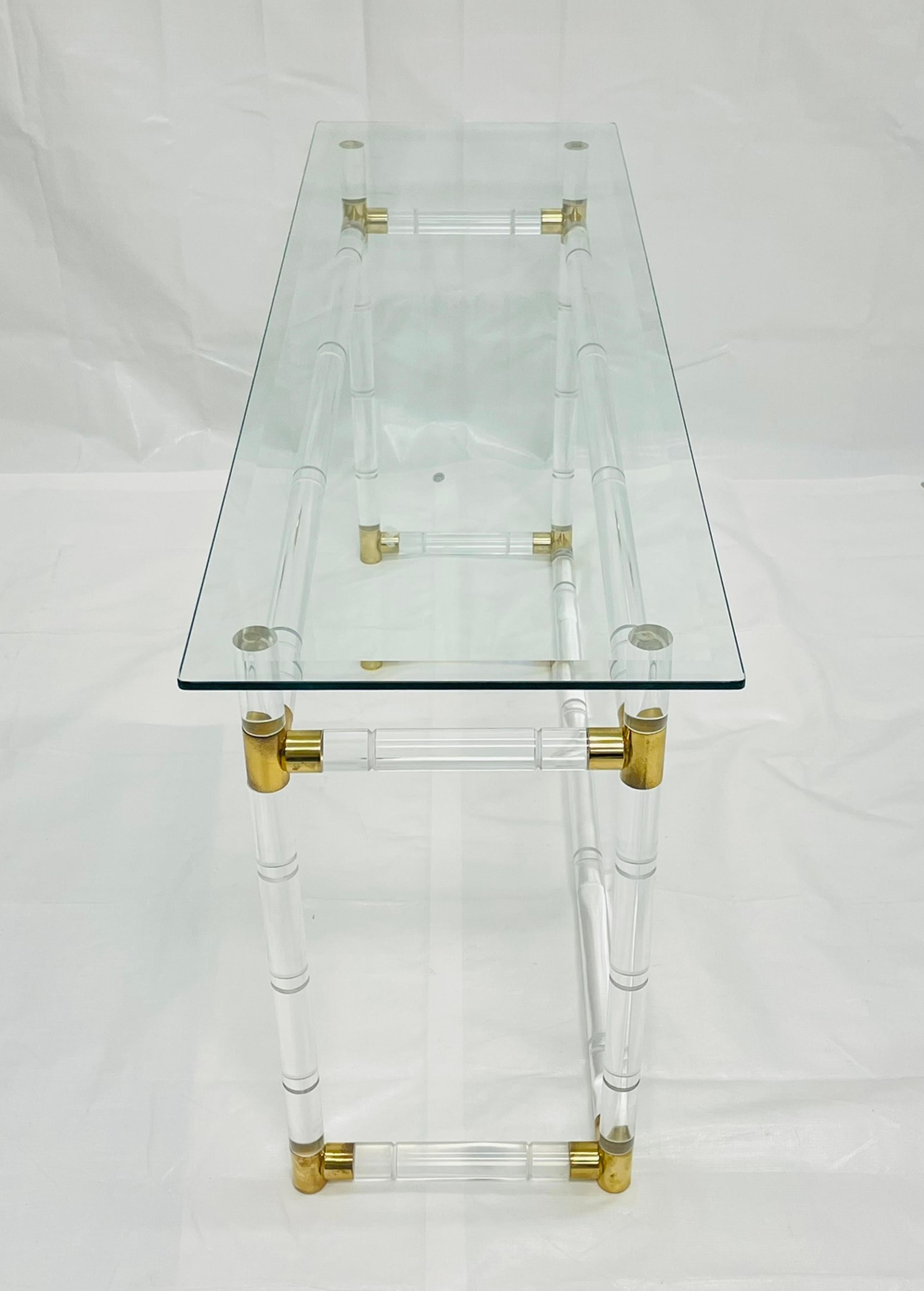 Lucite and Brass “Bamboo” Console Table by Charles Hollis Jones, USA, 1960s In Good Condition For Sale In Los Angeles, CA