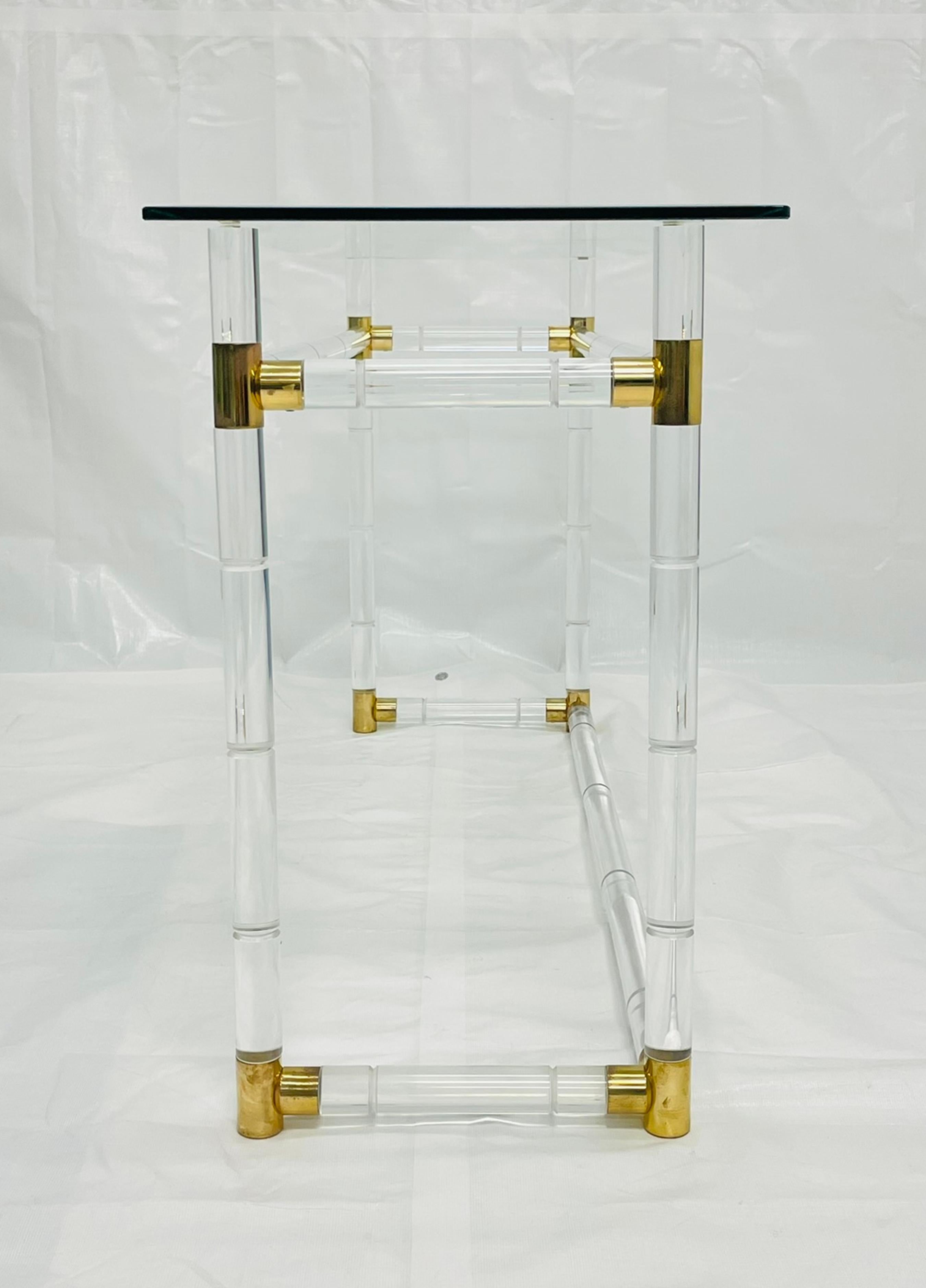 Mid-20th Century Lucite and Brass “Bamboo” Console Table by Charles Hollis Jones, USA, 1960s For Sale