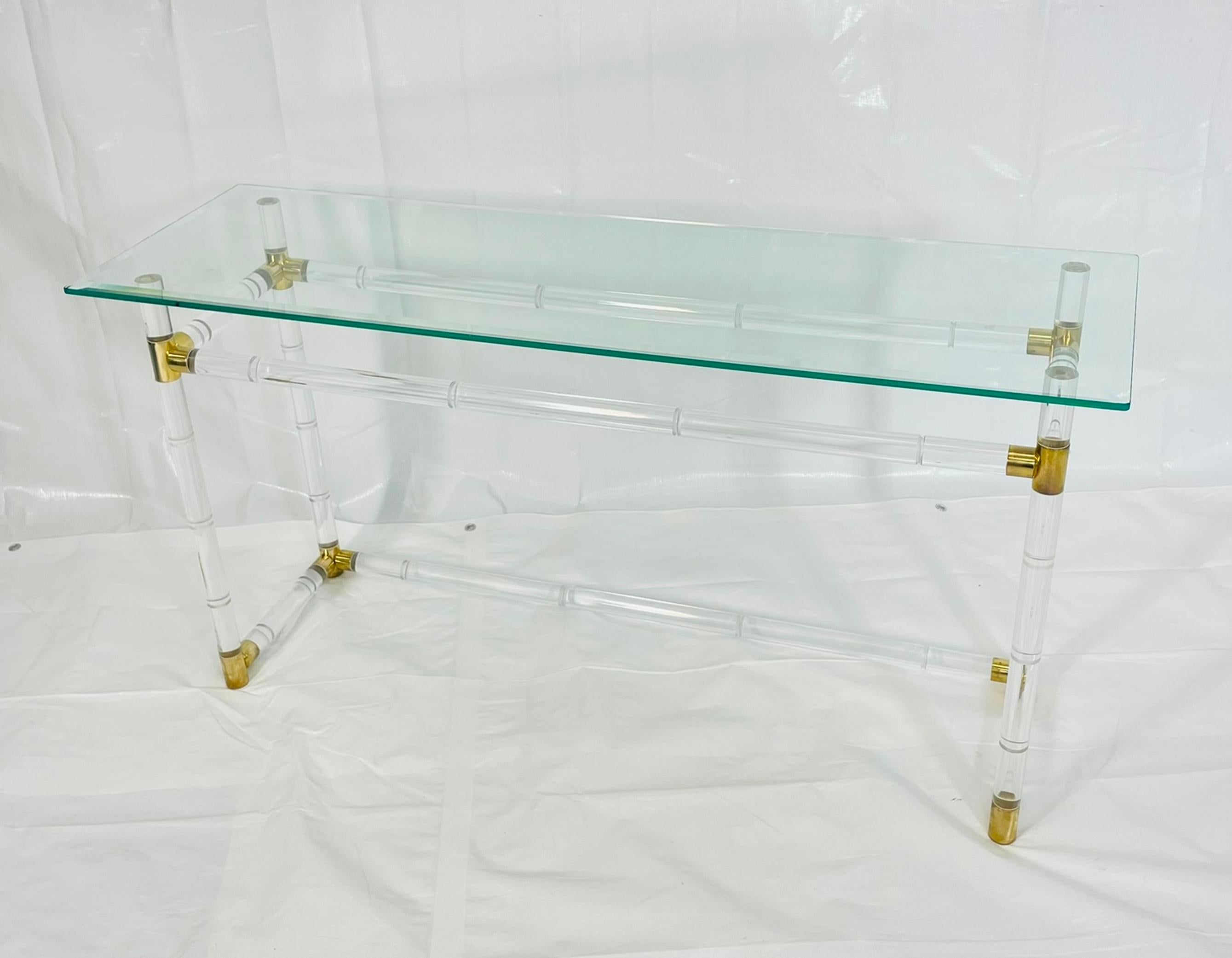 Lucite and Brass “Bamboo” Console Table by Charles Hollis Jones, USA, 1960s For Sale 1
