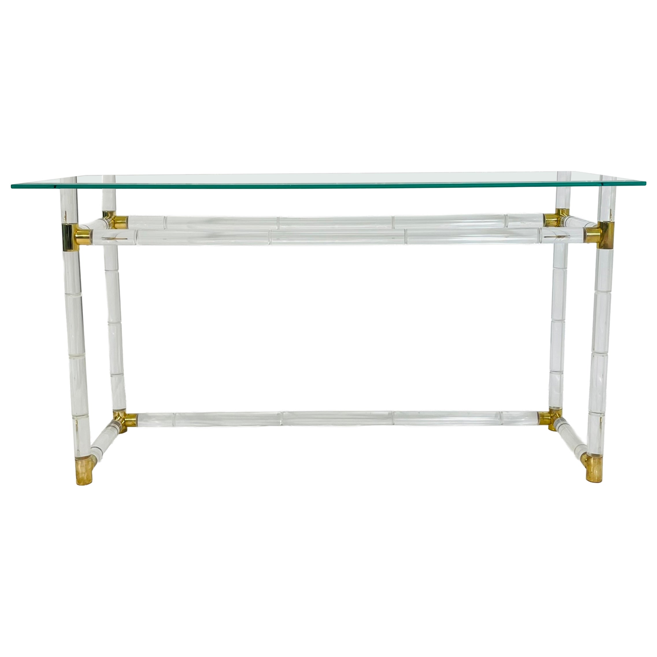 Lucite and Brass “Bamboo” Console Table by Charles Hollis Jones, USA, 1960s For Sale