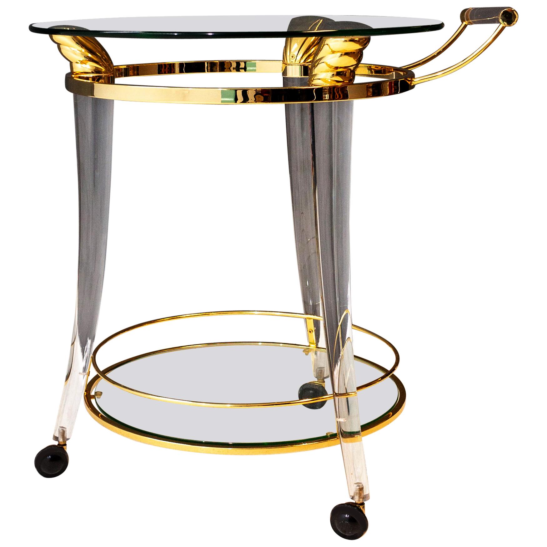 Lucite and Brass Bar Cart For Sale at 1stDibs