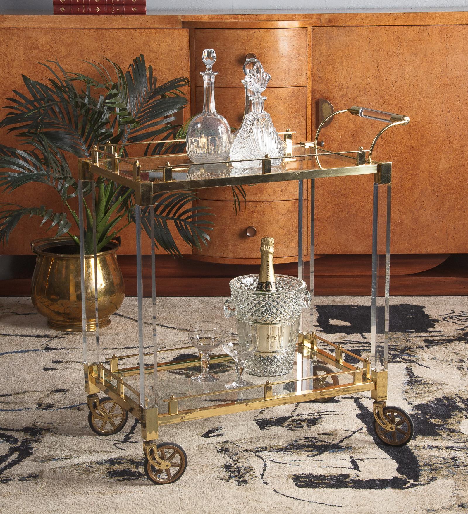 Lucite and Brass Bar Cart, Spain, 1970s 14