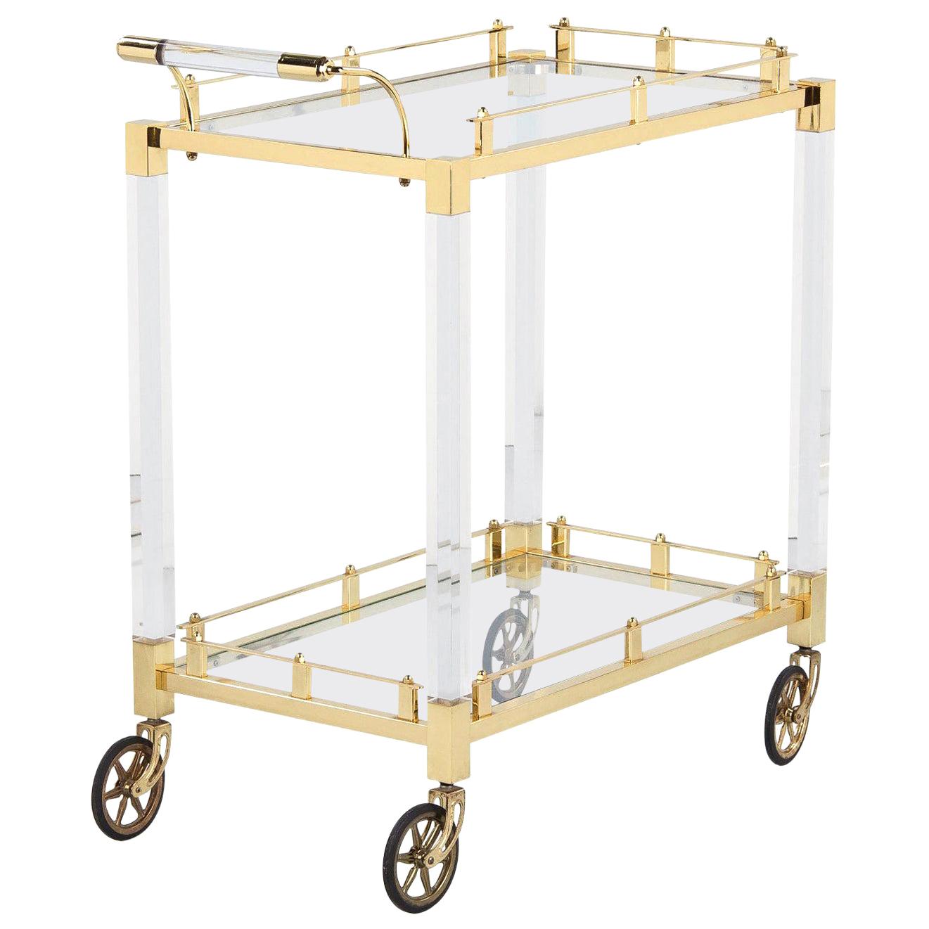 Lucite and Brass Bar Cart, Spain, 1970s