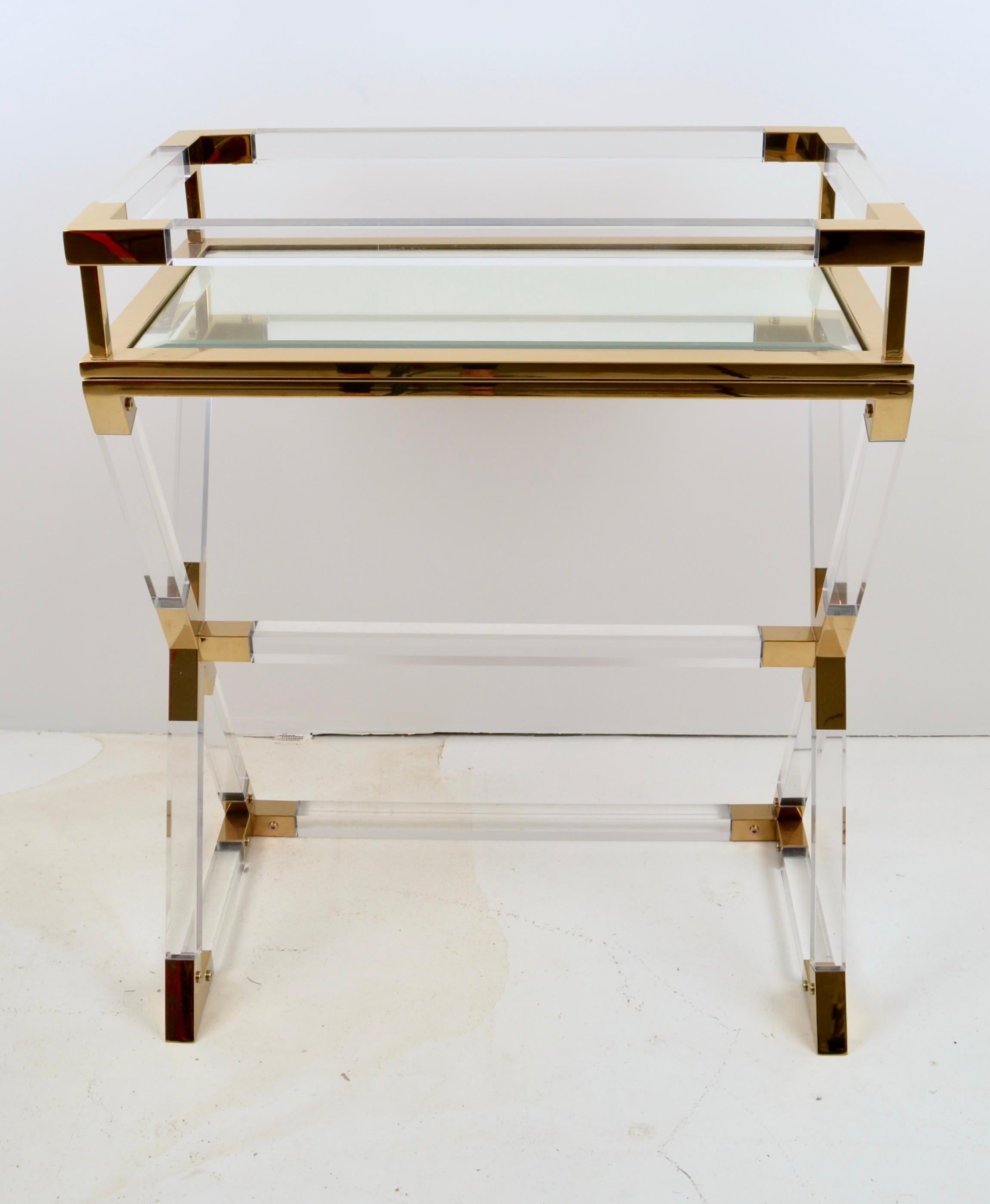 Lucite and Brass Bar with Mirror Tray For Sale 1