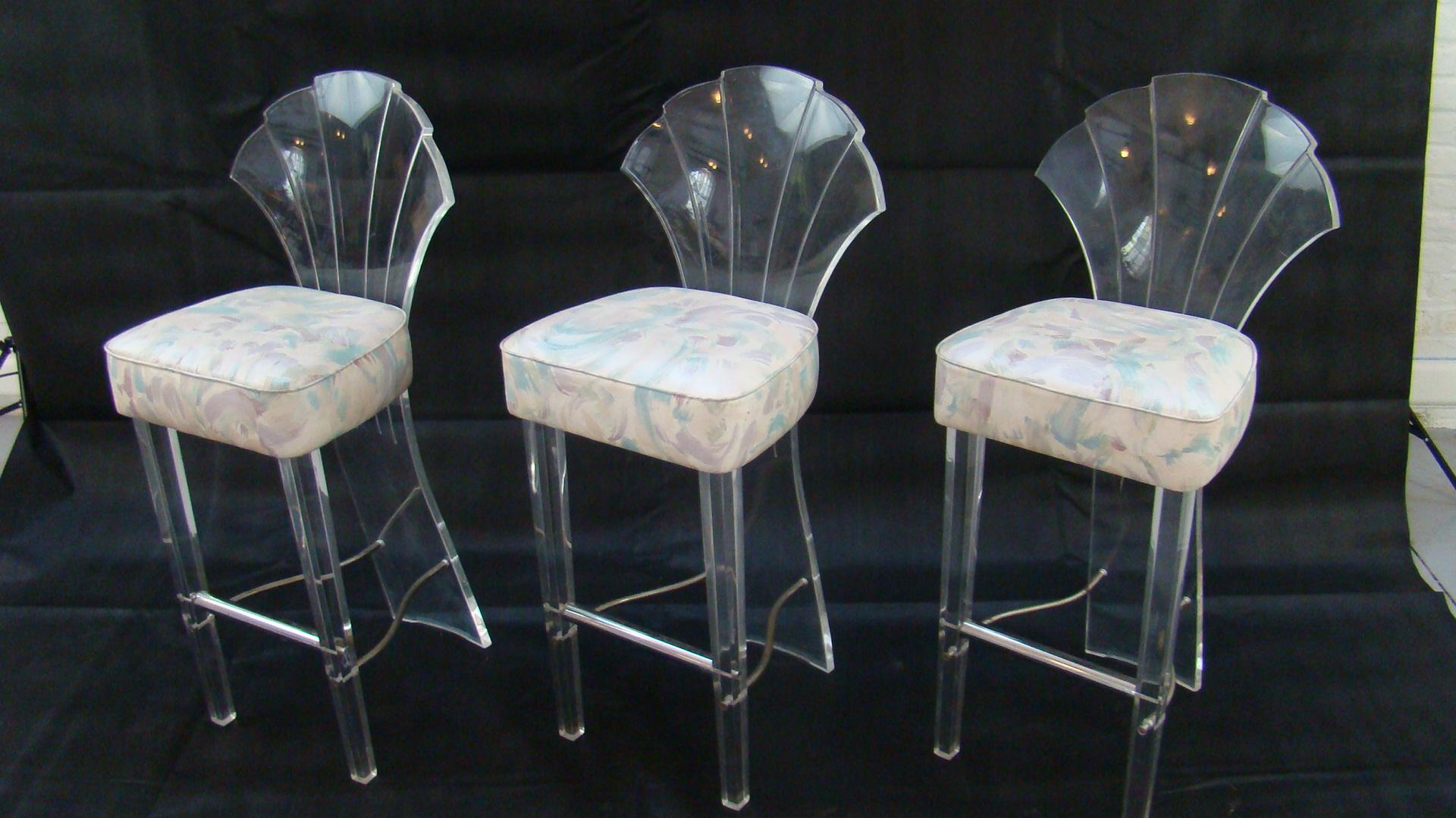 Hollywood Regency Lucite and Brass Barstools Bar Stools Charles Hollis Jones Style