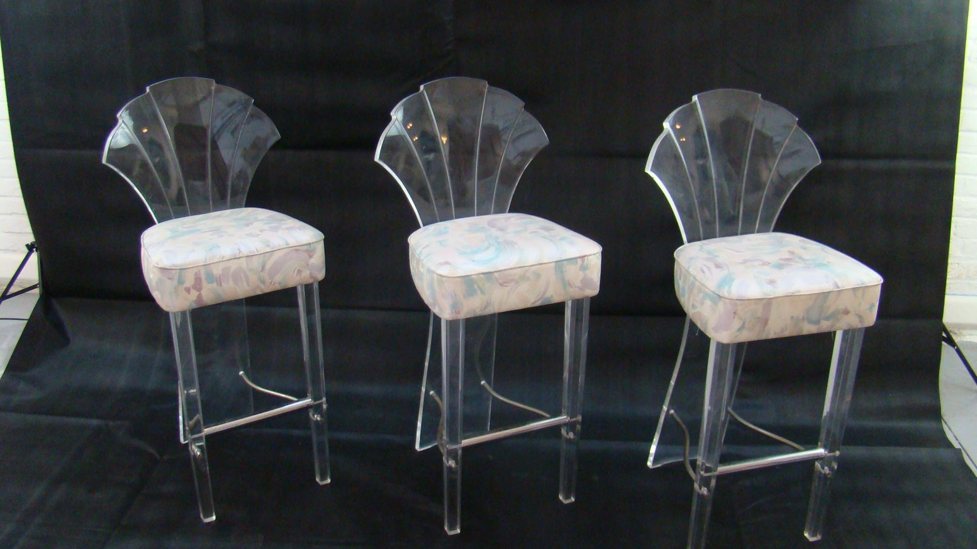 Lucite and Brass Barstools Bar Stools Charles Hollis Jones Style 1