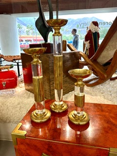Lucite and Brass Candlestick Prickets Attributed to Dolbi and Cashier