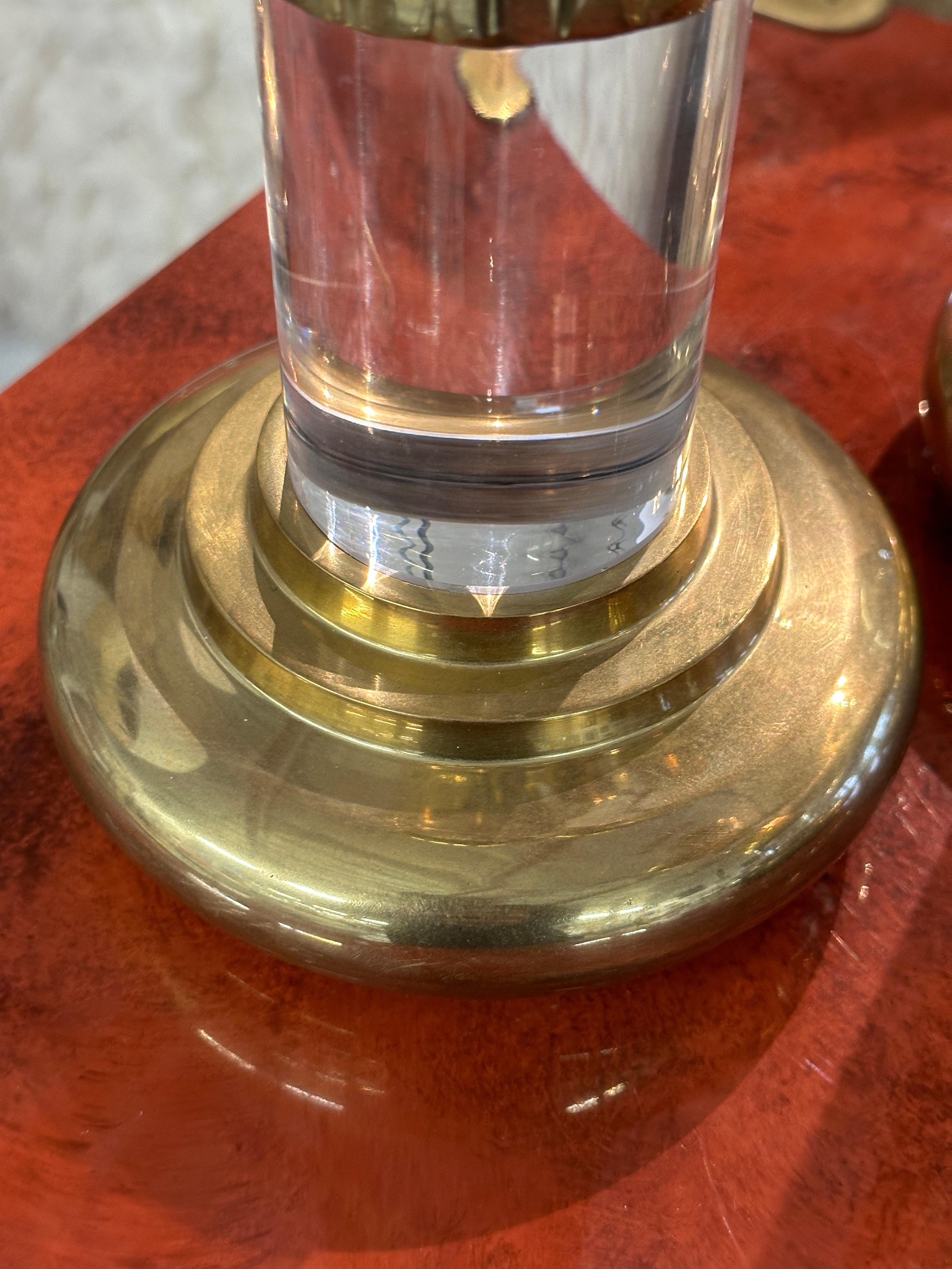 Late 20th Century Lucite and Brass Candlestick Prickets Attributed to Dolbi and Cashier  For Sale