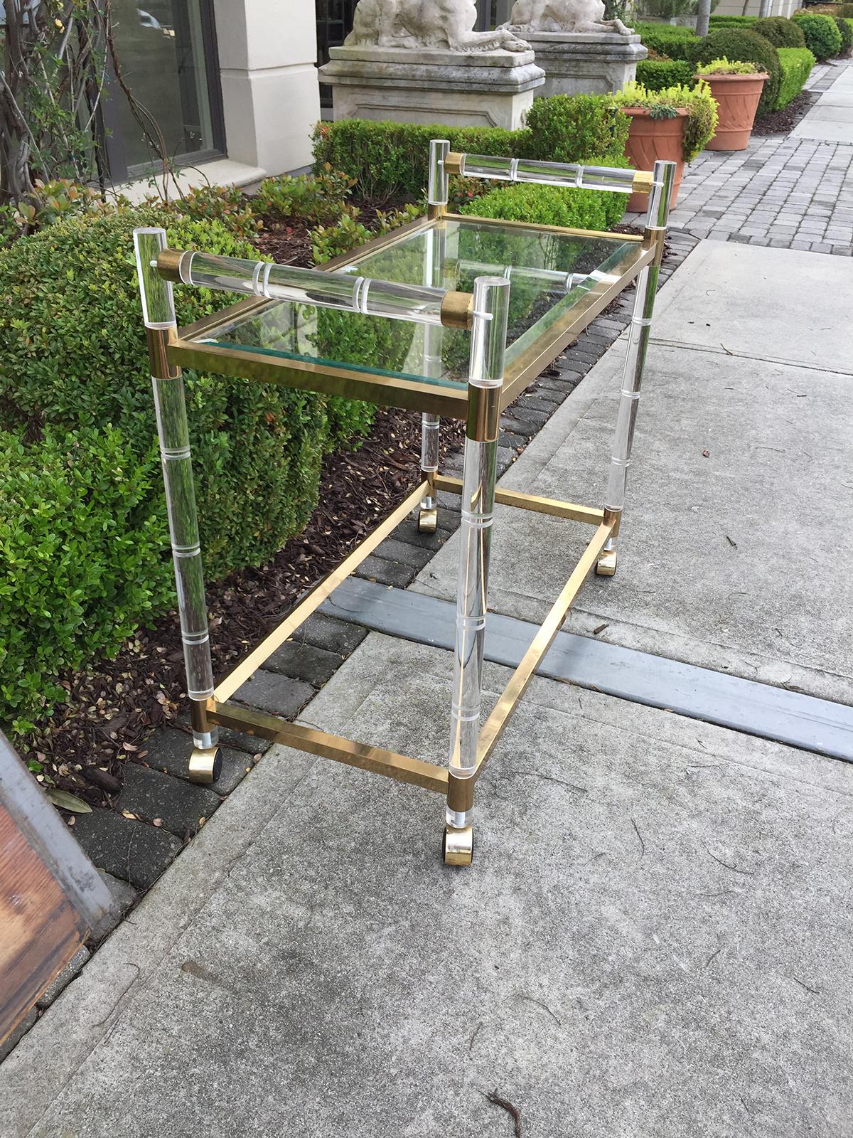 Mid-20th Century Lucite and Brass Charles Hollis Jones Bar Cart, circa 1963-1970s