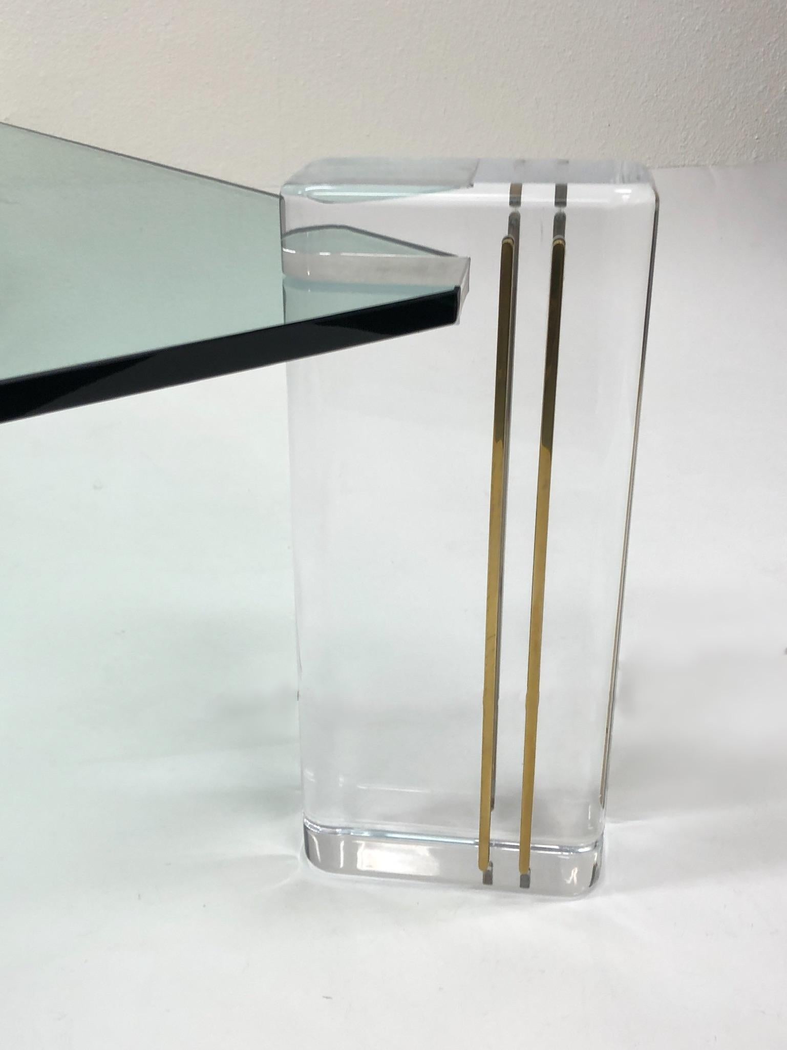 Modern Lucite and Brass Cocktail Table by Karl Springer