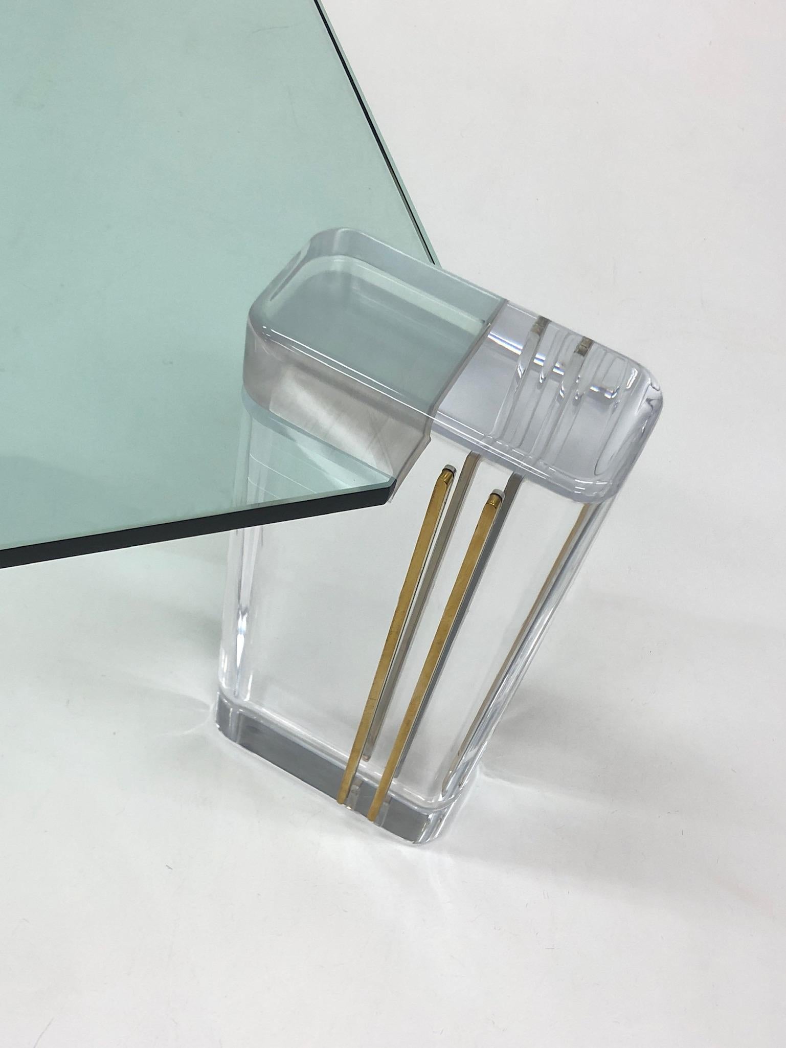 American Lucite and Brass Cocktail Table by Karl Springer