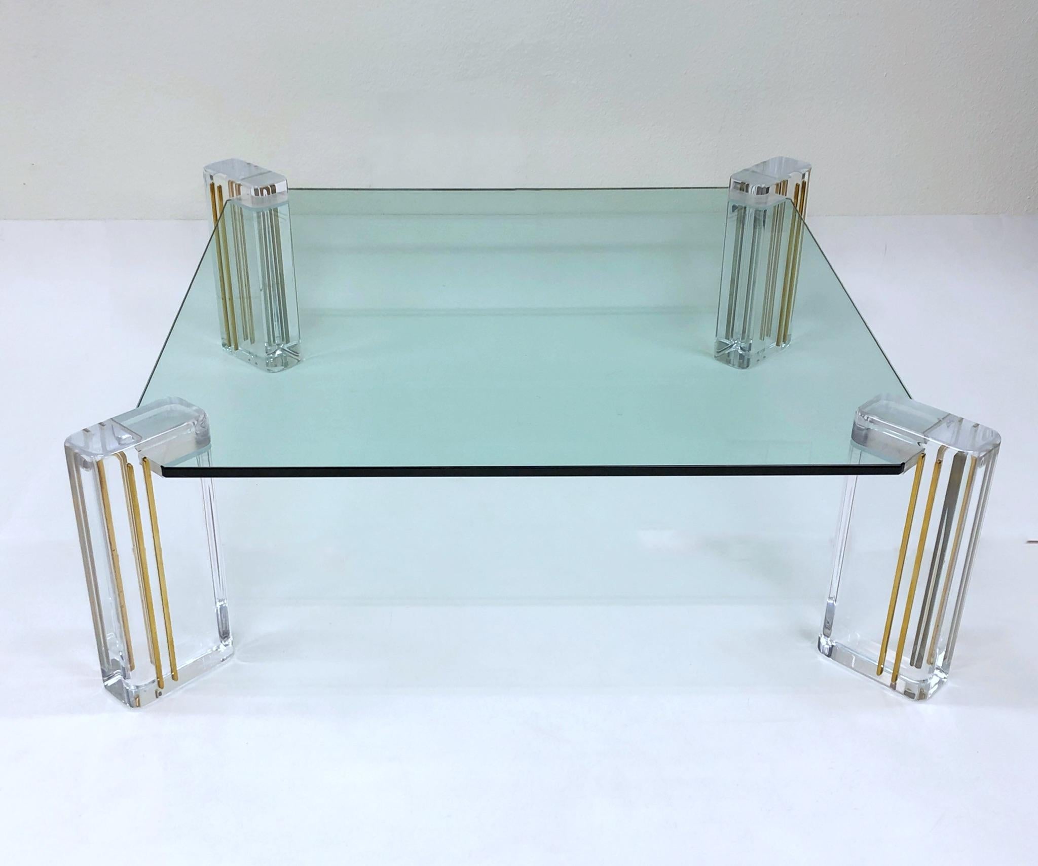 Lucite and Brass Cocktail Table by Karl Springer 1