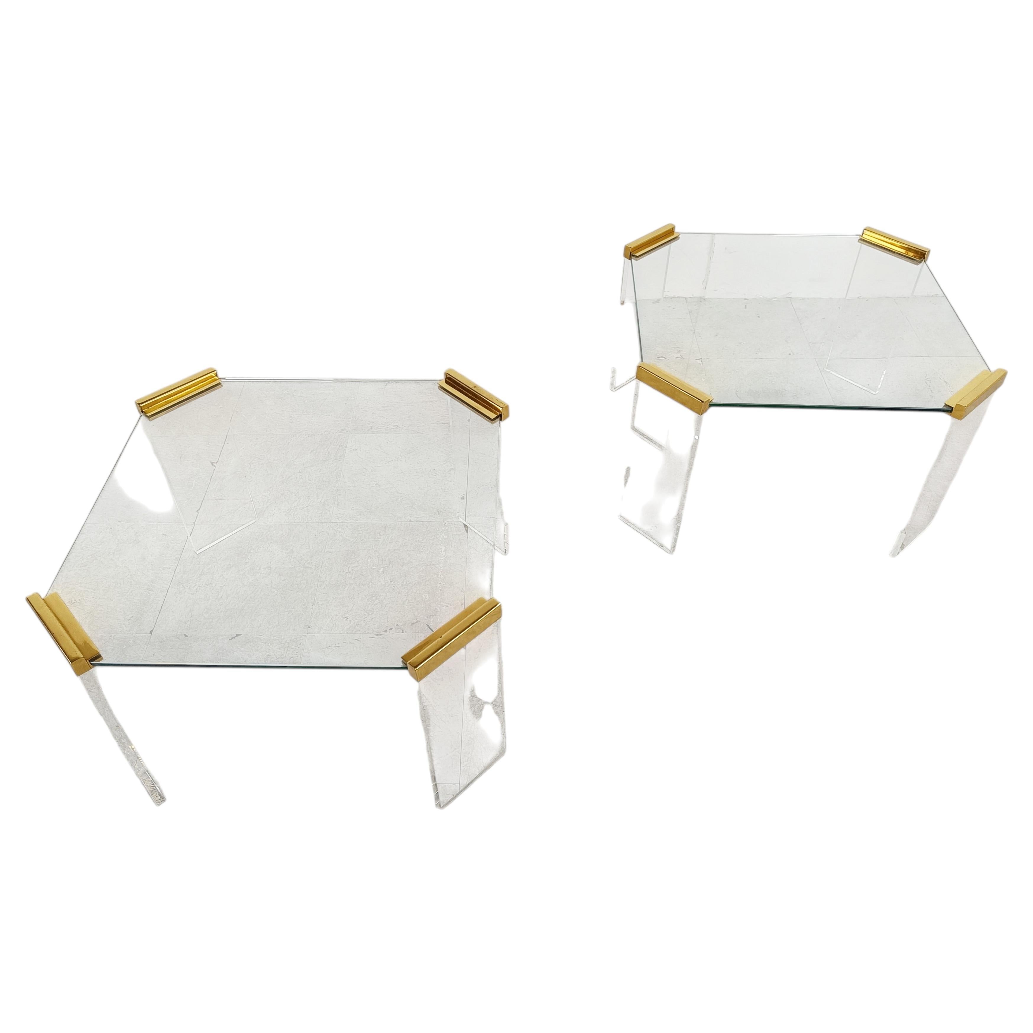 Lucite and brass coffee or side tables, 1970s