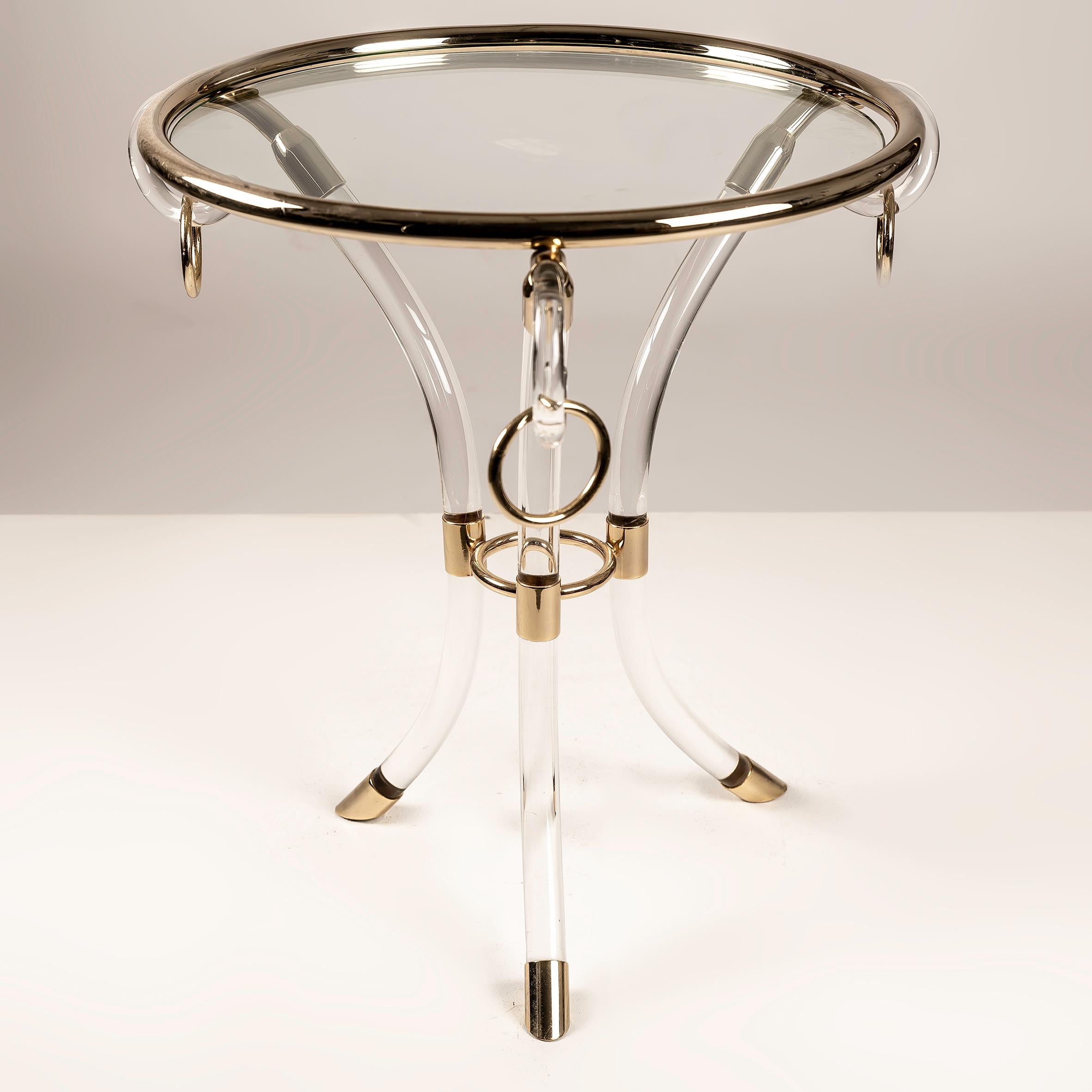 American Lucite and Brass coffee side table attributed to Charles Hollis Jones For Sale