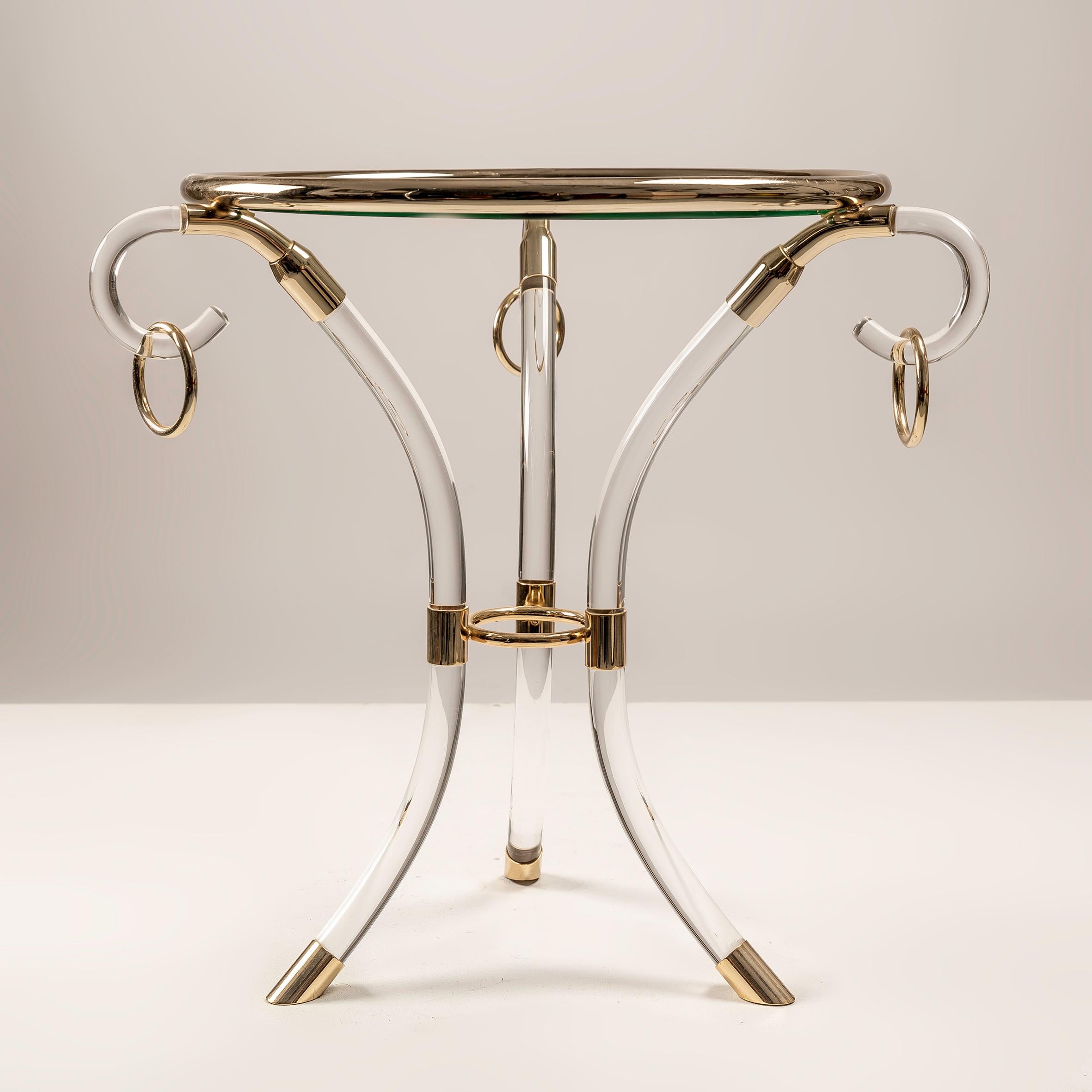 20th Century Lucite and Brass coffee side table attributed to Charles Hollis Jones For Sale