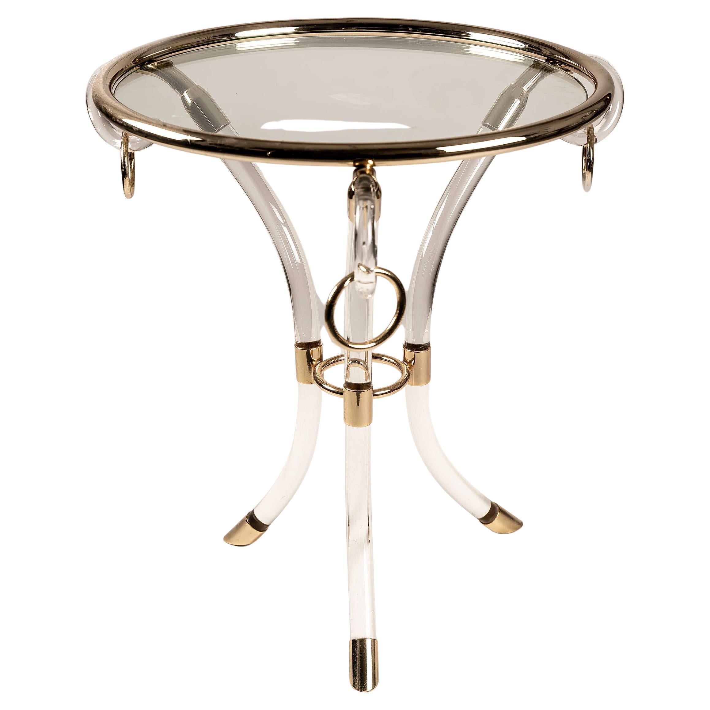 Lucite and Brass coffee side table attributed to Charles Hollis Jones For Sale