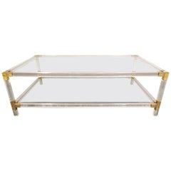 Lucite and Brass Coffee Table, 1970s