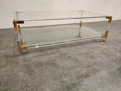 Lucite and Brass Coffee Table by Charles Hollis Jones, 1970s