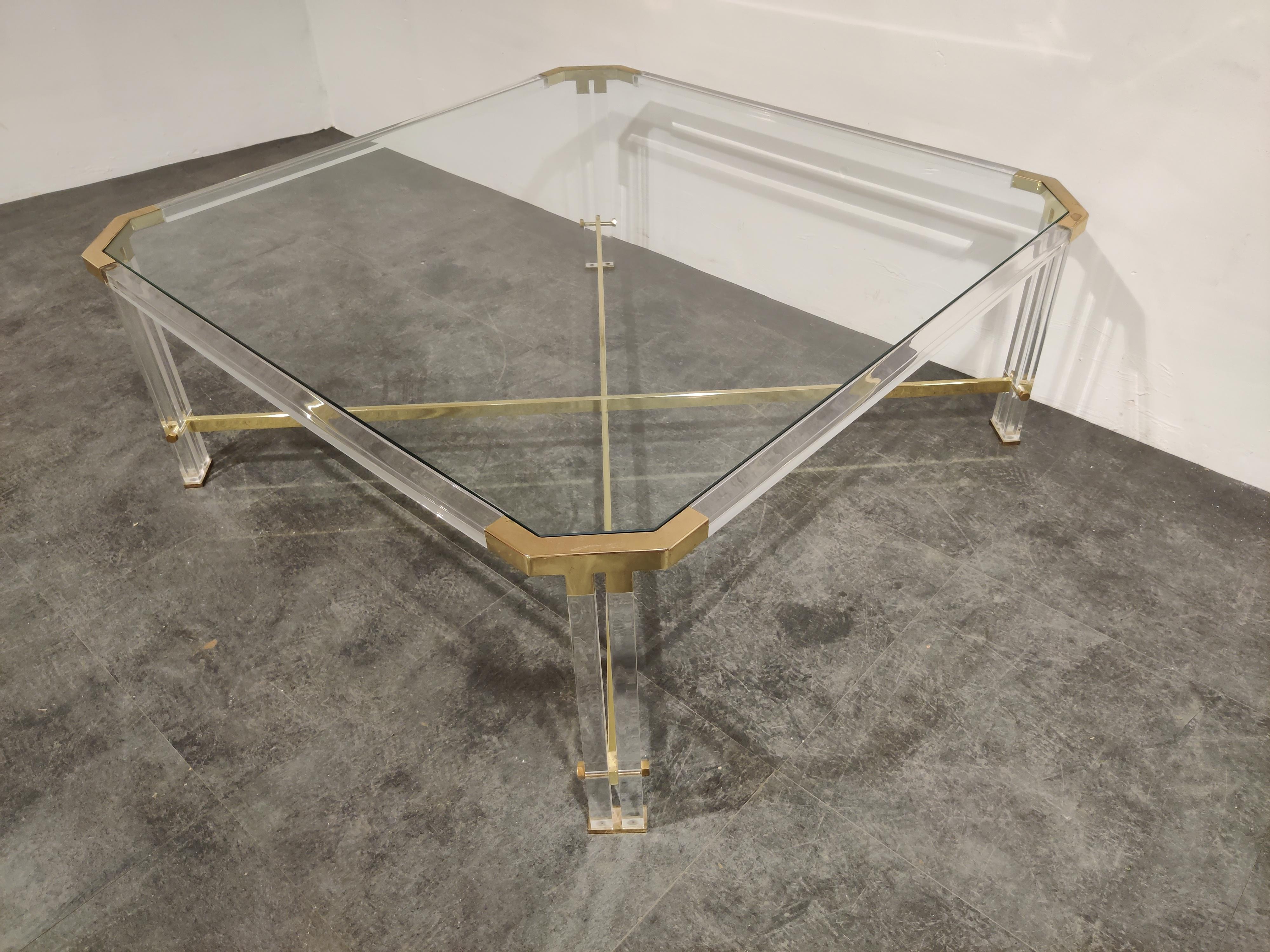 Belgian Lucite and Brass Coffee Table by Charles Hollis Jones, 1970s