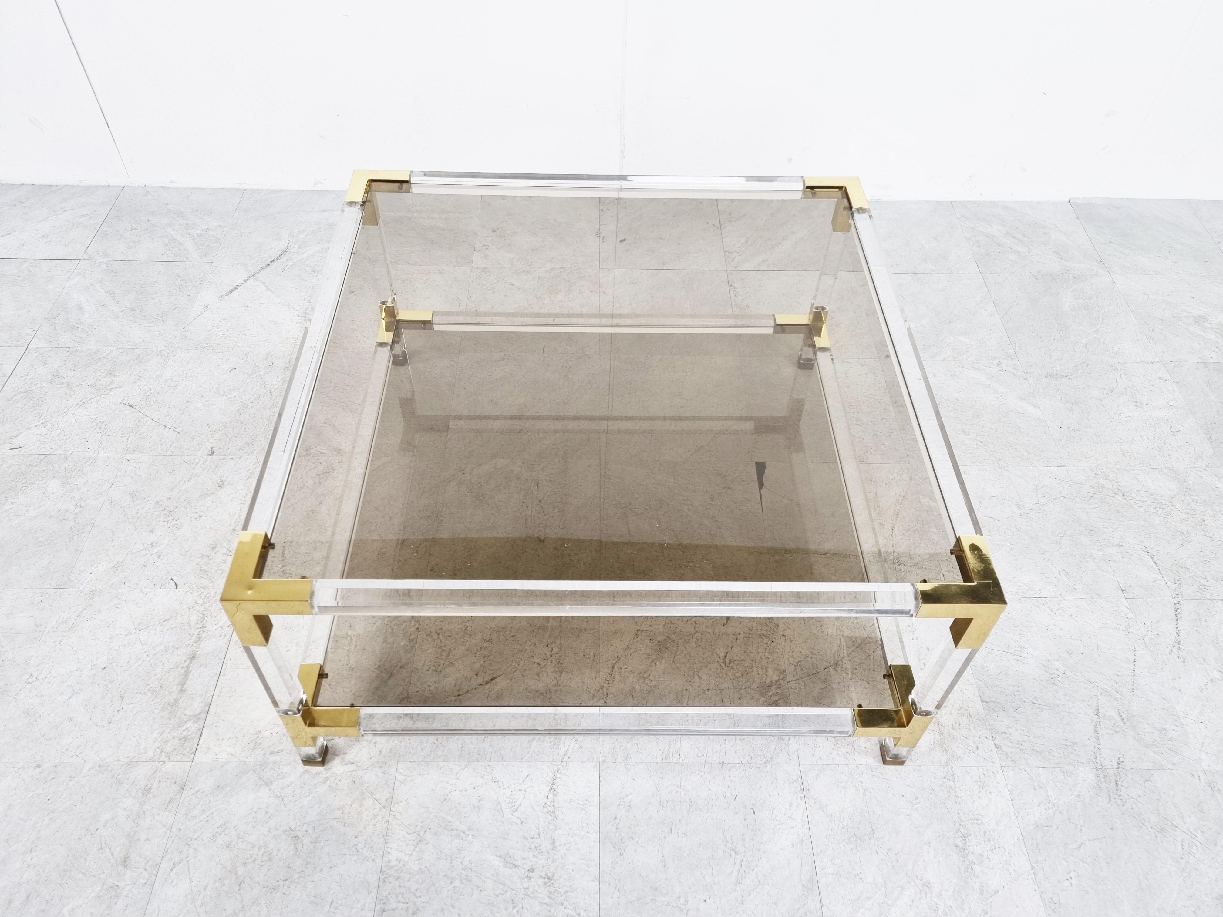 Lucite and Brass Coffee Table by Charles Hollis Jones, 1970s In Good Condition In HEVERLEE, BE