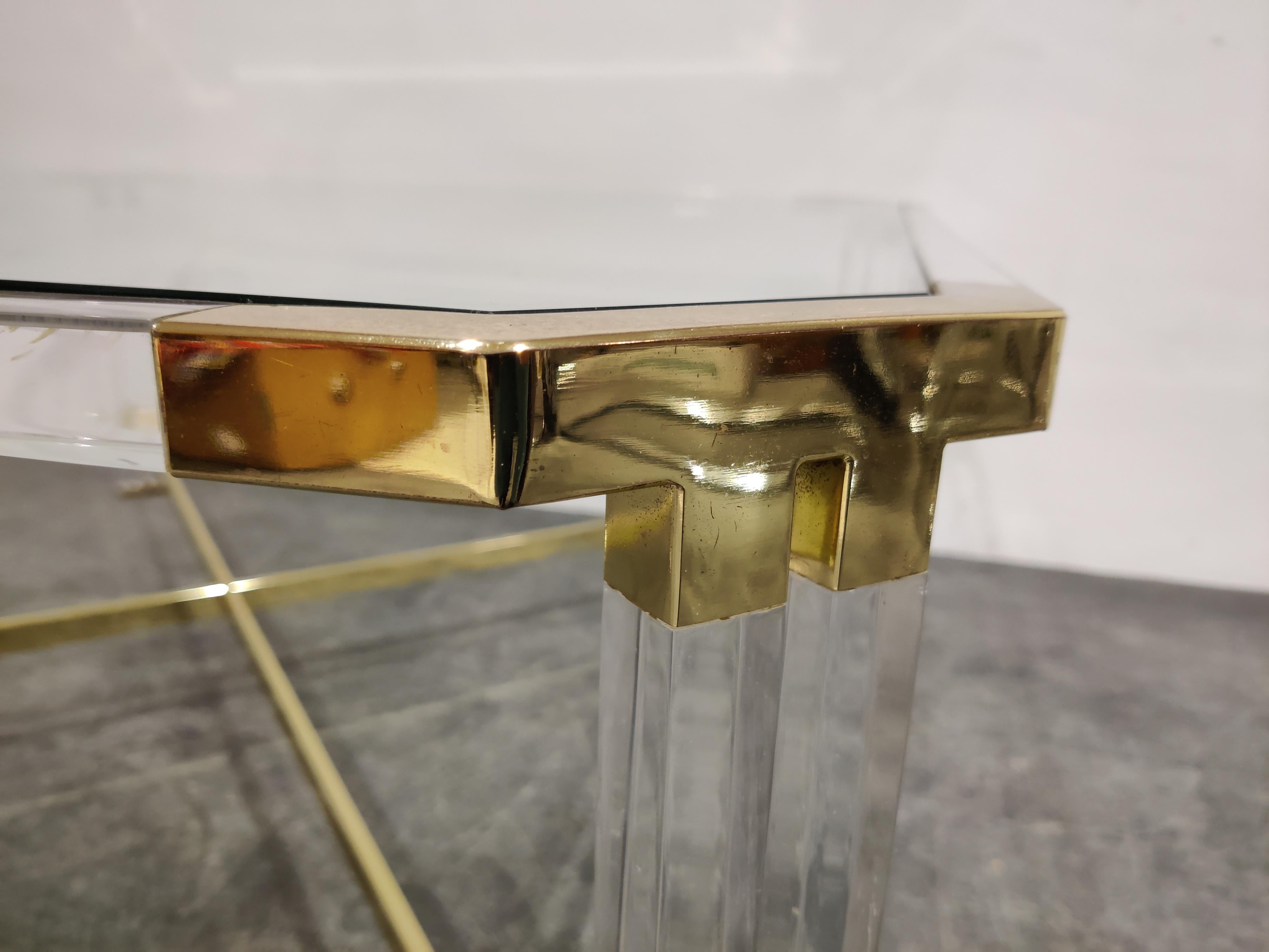 Late 20th Century Lucite and Brass Coffee Table by Charles Hollis Jones, 1970s