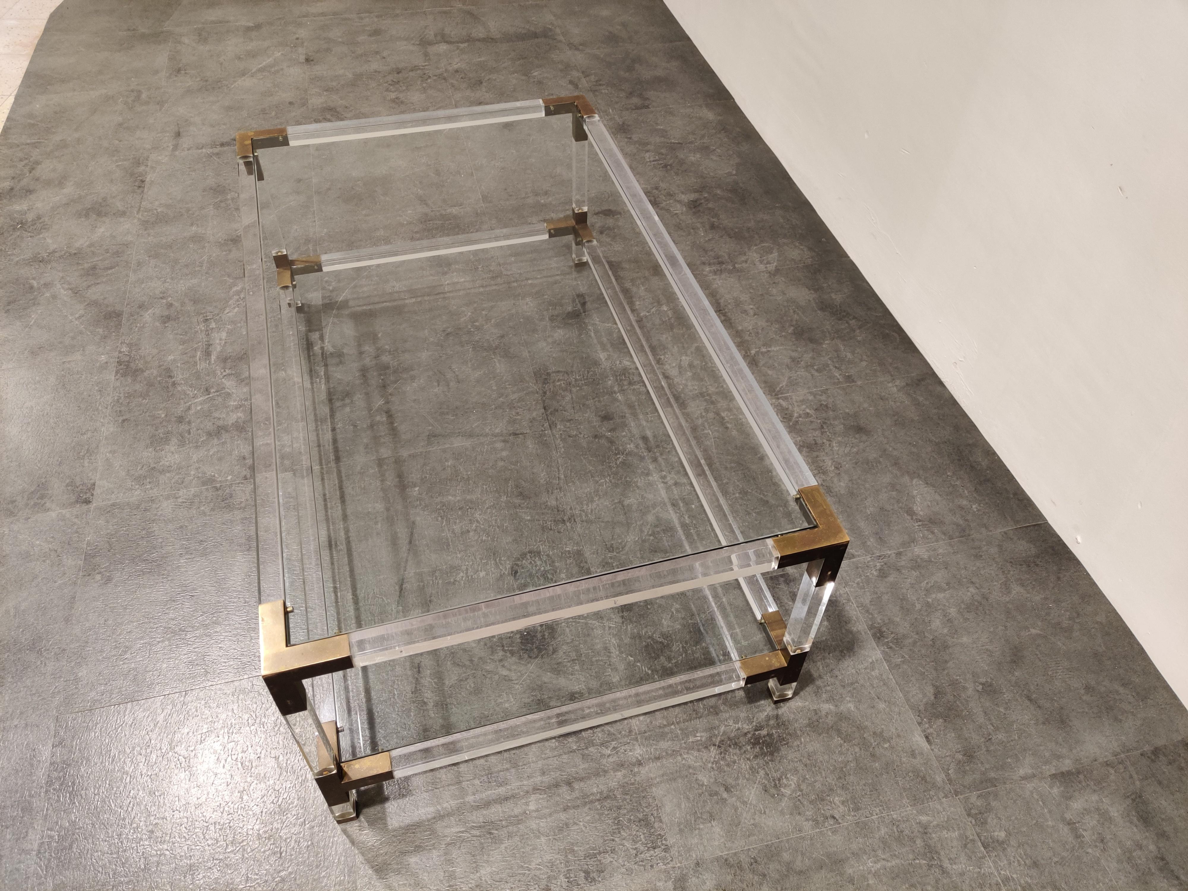 Lucite and Brass Coffee Table by Charles Hollis Jones, 1970s 1