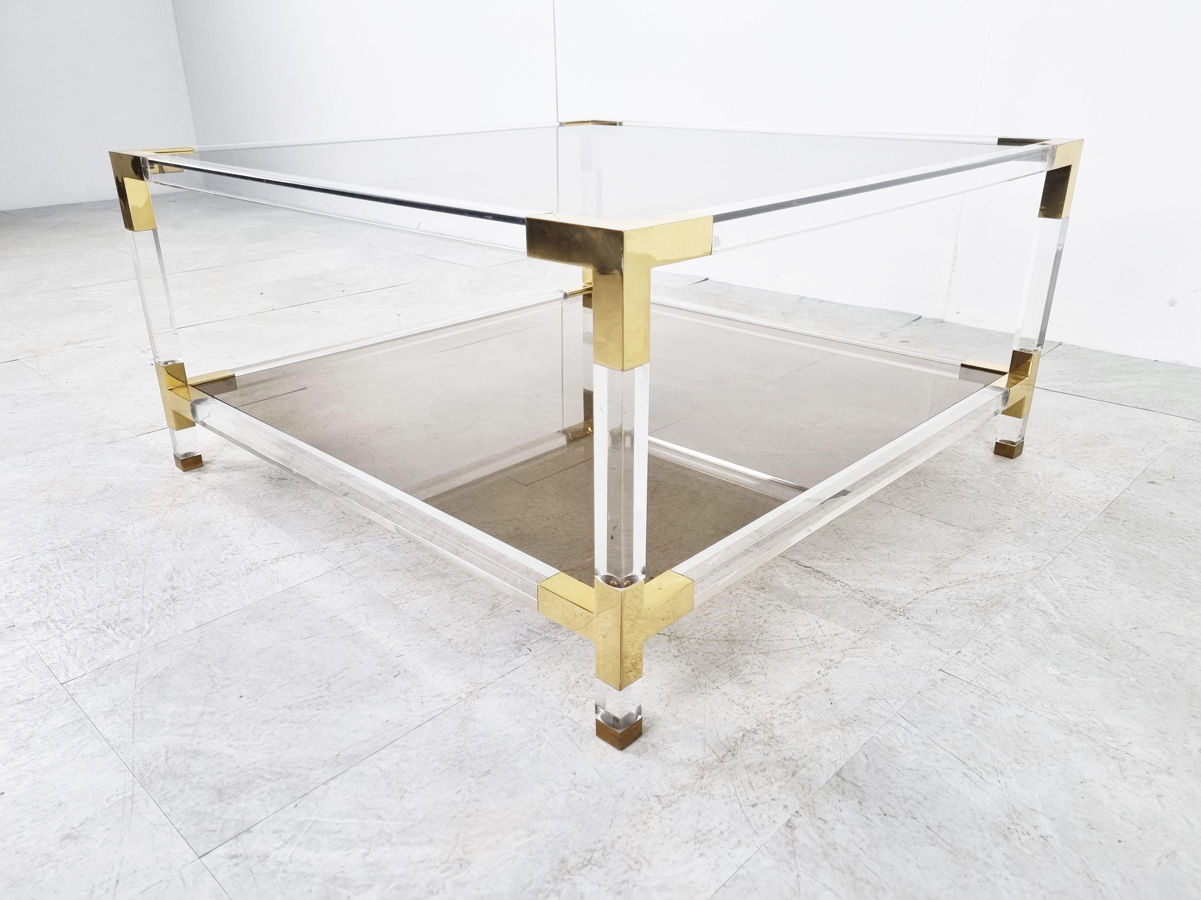 Lucite and Brass Coffee Table by Charles Hollis Jones, 1970s 1