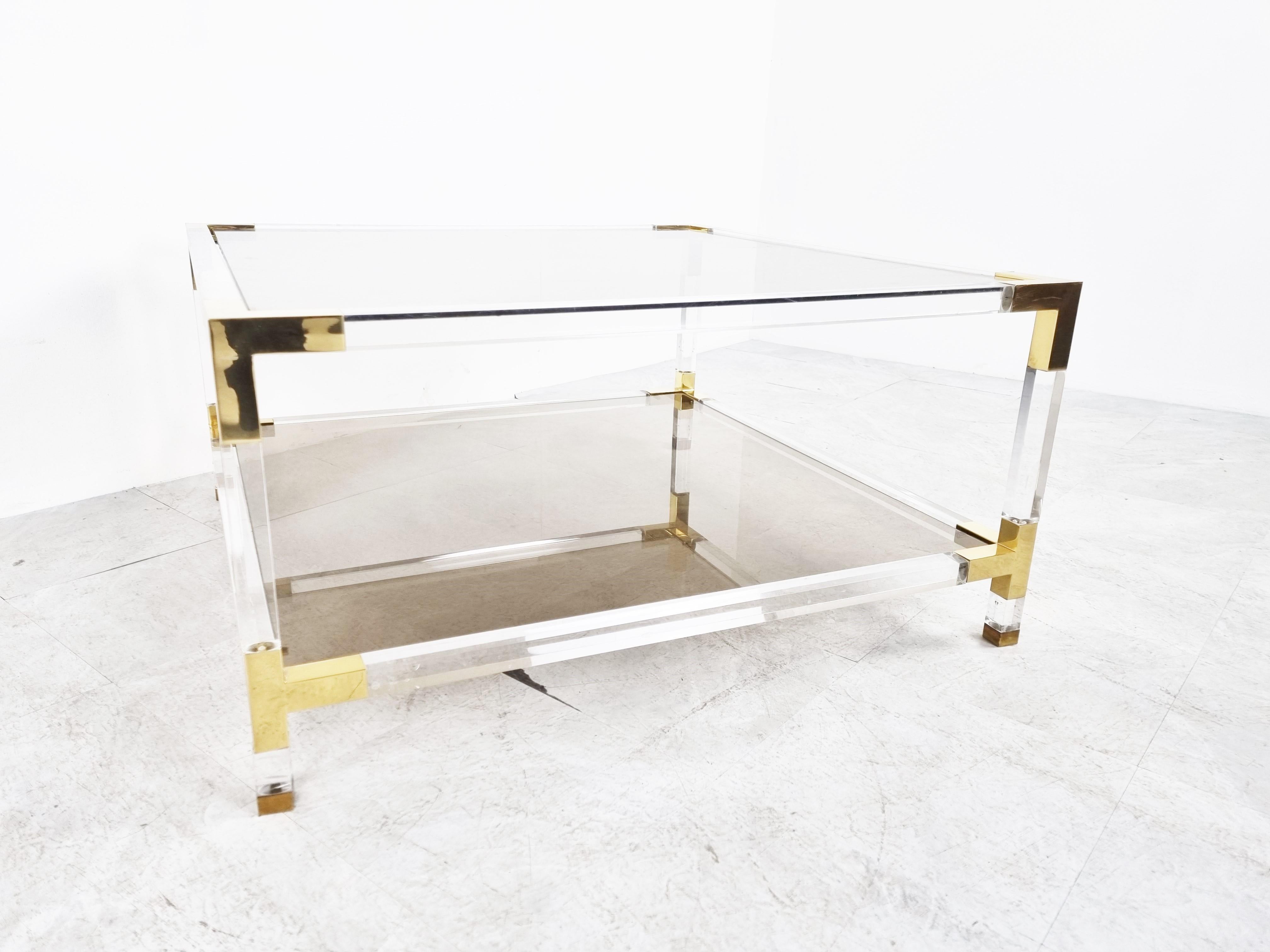 Lucite and Brass Coffee Table by Charles Hollis Jones, 1970s 3