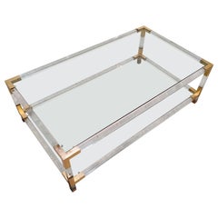 Lucite and Brass Coffee Table by Charles Hollis Jones, 1970s