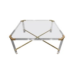 Lucite and Brass Coffee Table by Charles Hollis Jones, 1970s