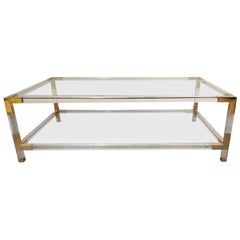 Lucite and Brass Coffee Table by Charles Hollis Jones, 1970s