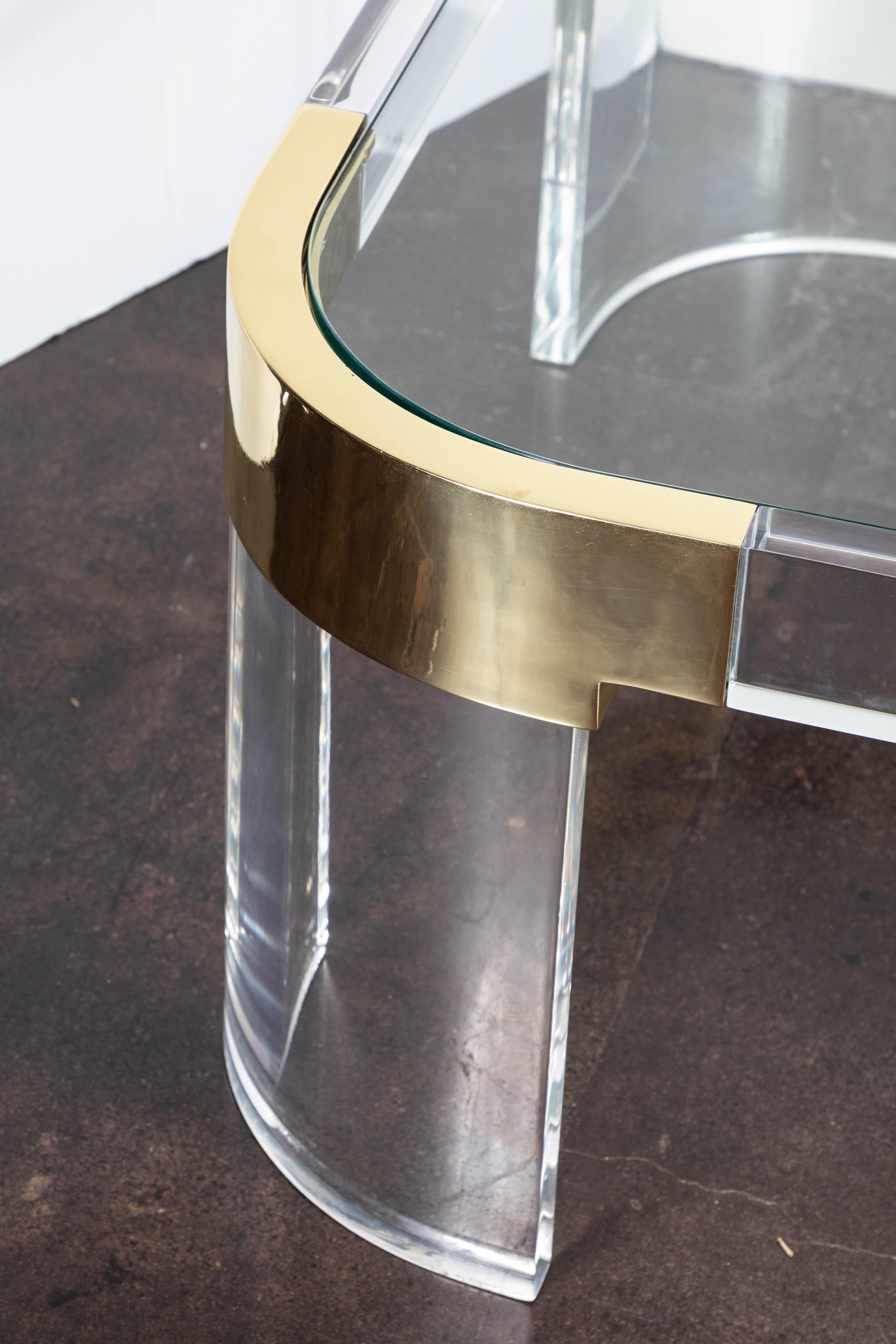 Mid-Century Modern Lucite and Brass Coffee Table by Charles Hollis Jones