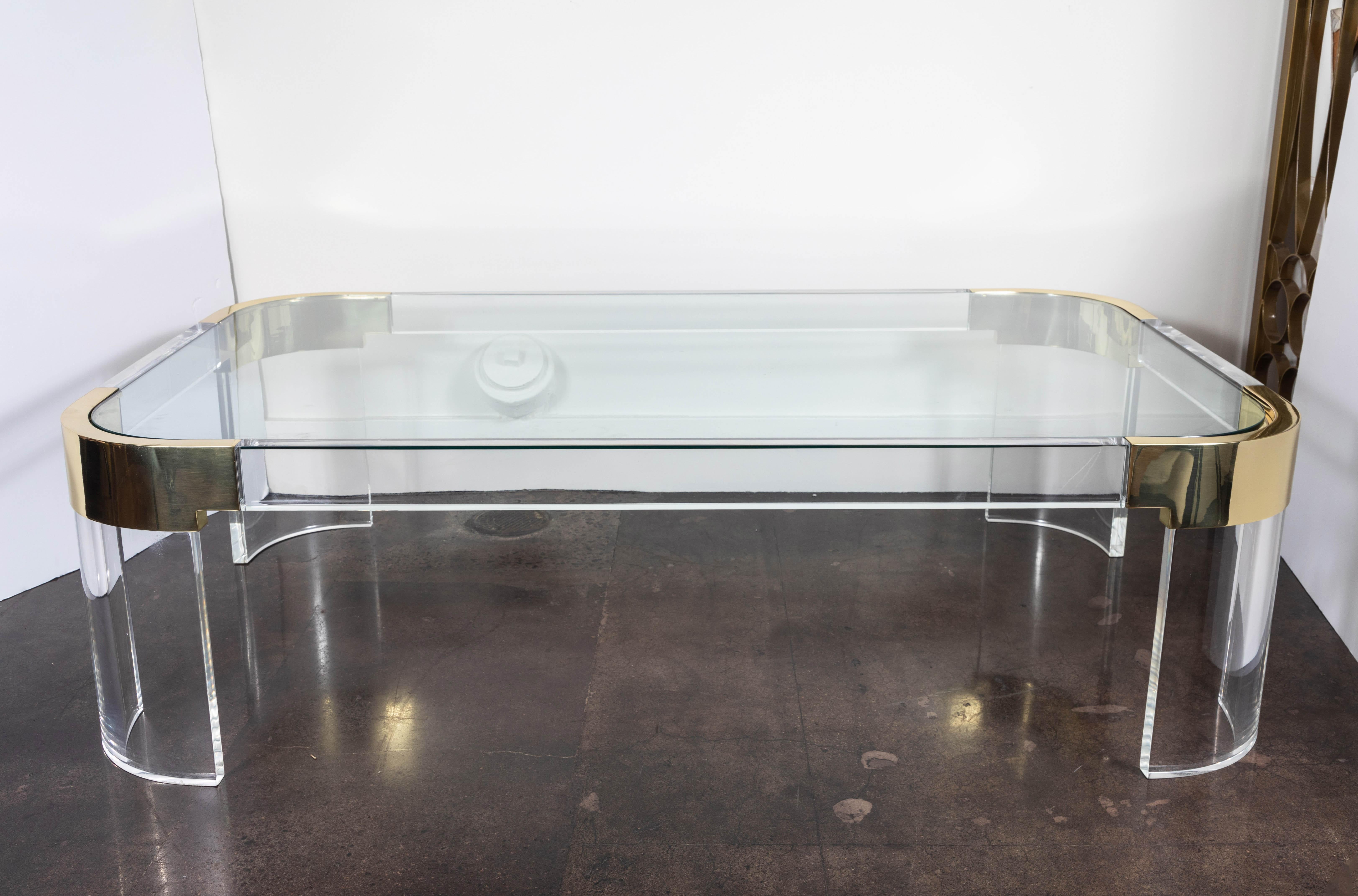 Late 20th Century Lucite and Brass Coffee Table by Charles Hollis Jones