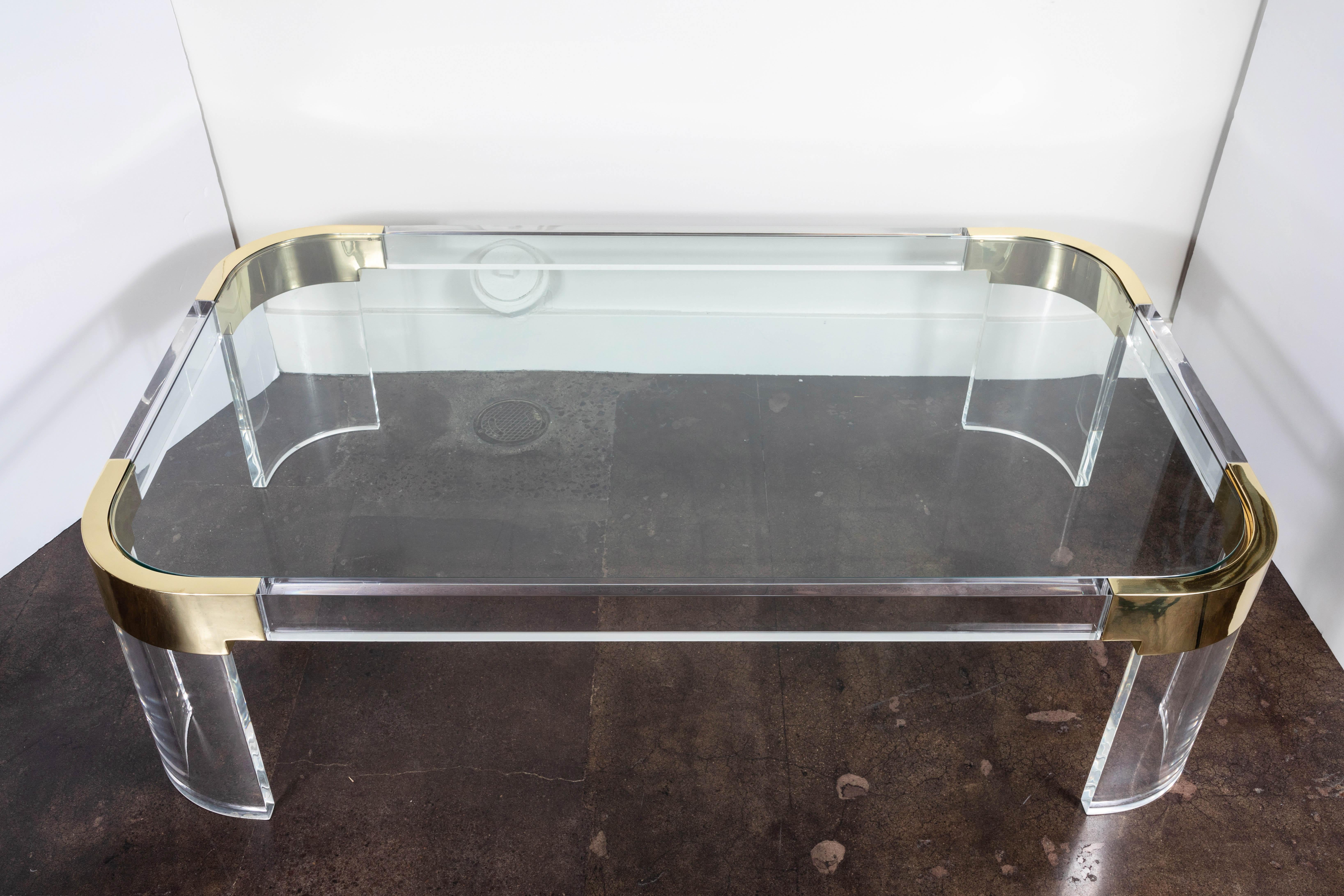 Lucite and Brass Coffee Table by Charles Hollis Jones 1