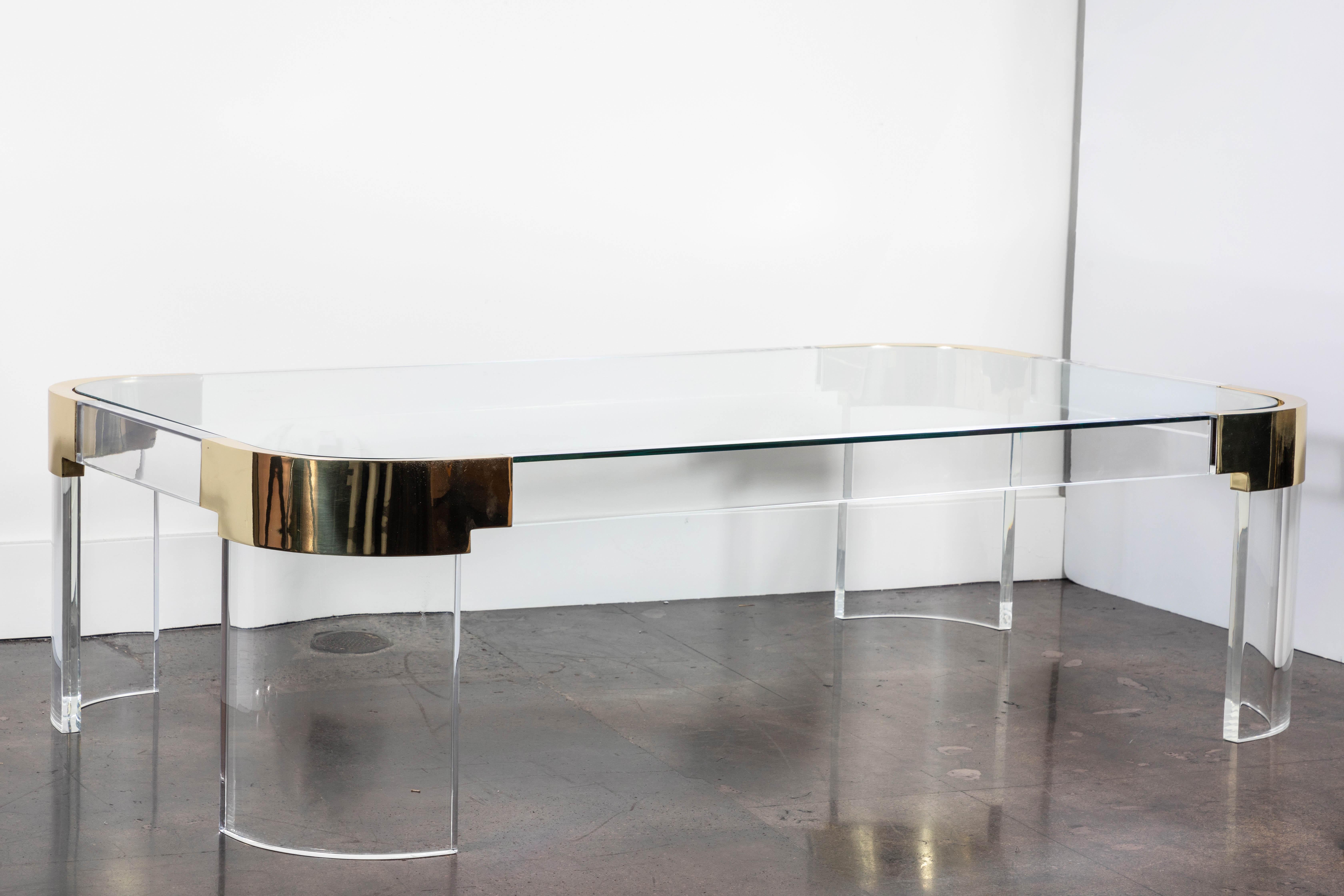 Lucite and Brass Coffee Table by Charles Hollis Jones 2