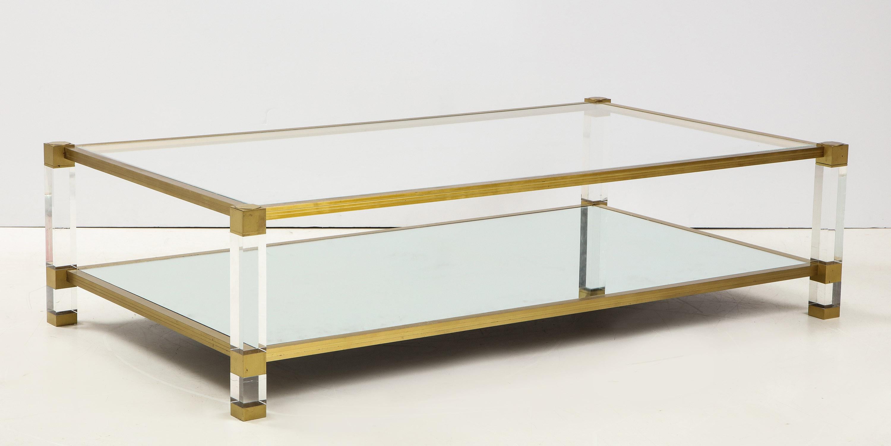 Lucite and Brass Coffee Table In Good Condition In New York, NY