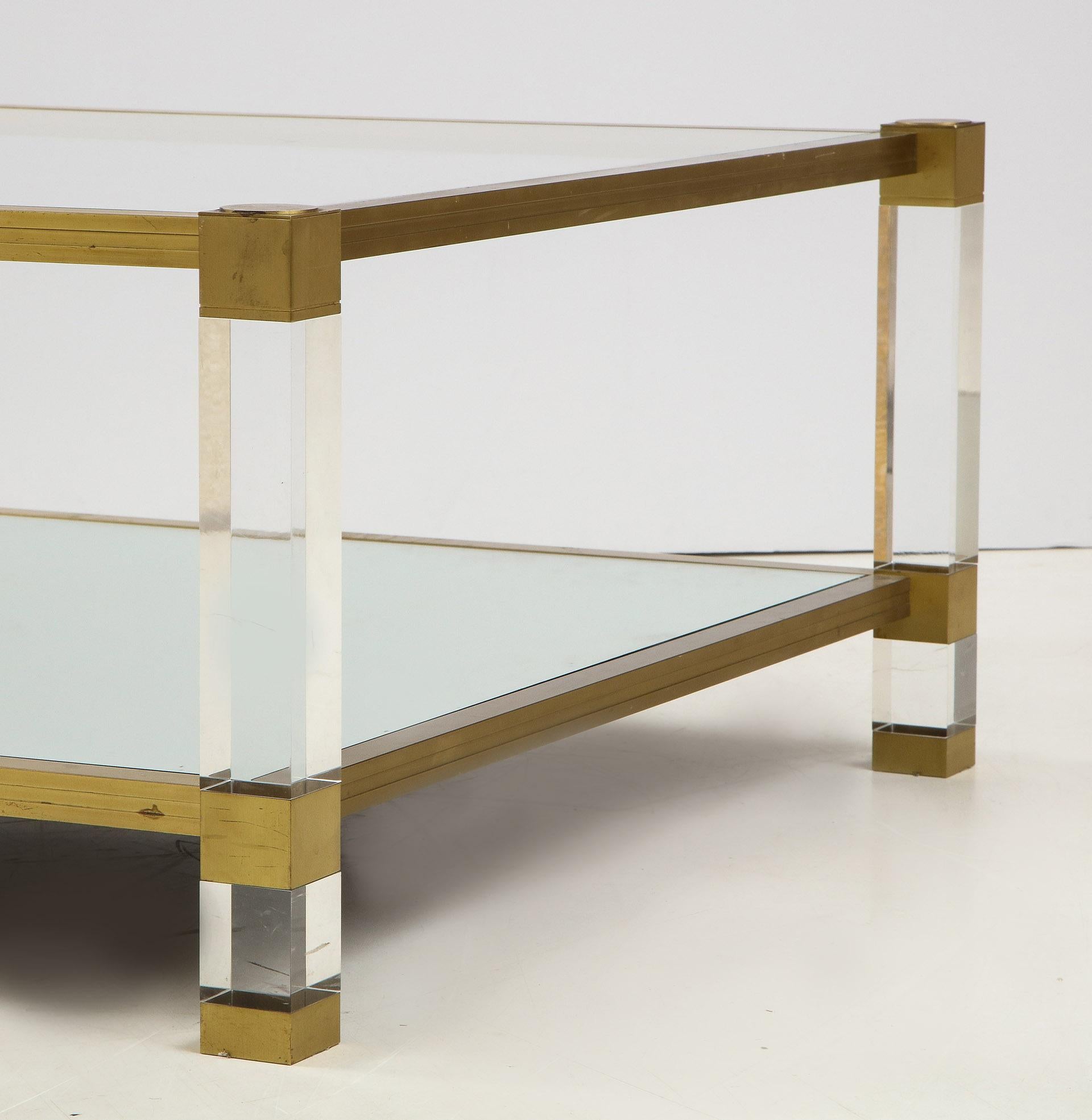 20th Century Lucite and Brass Coffee Table