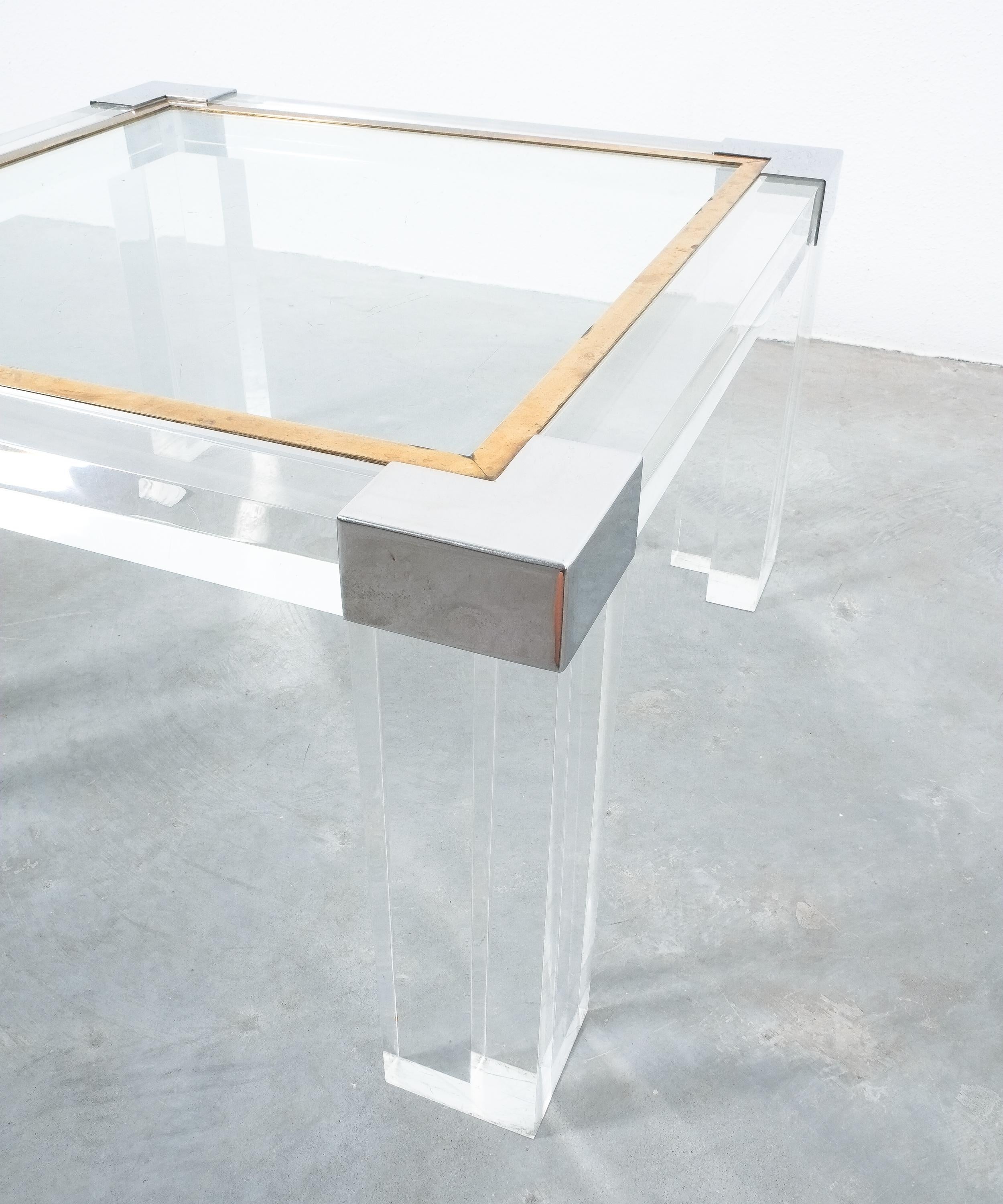 German Lucite and Brass Coffee Table Style Charles Hollis Jones, 1970 For Sale