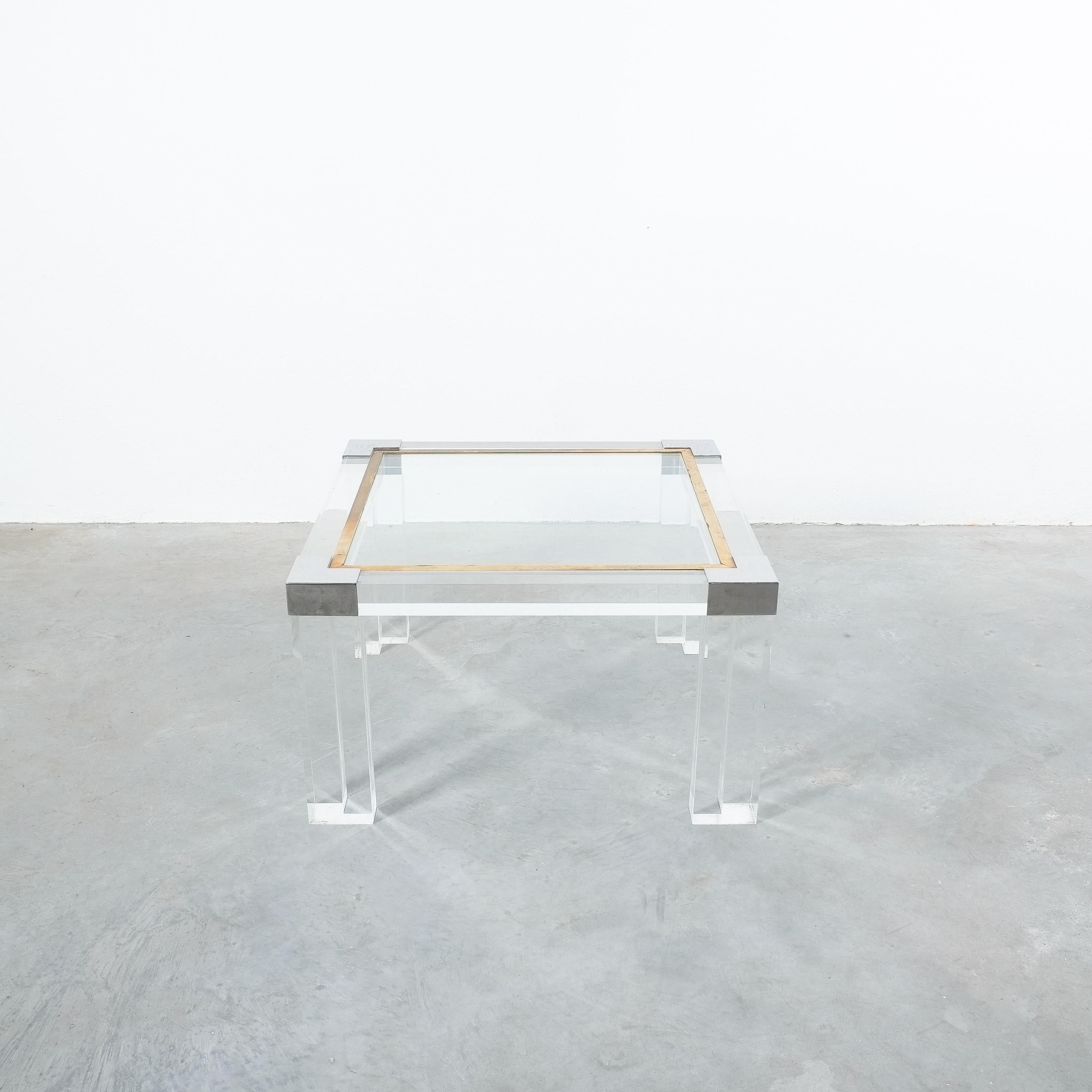 Late 20th Century Lucite and Brass Coffee Table Style Charles Hollis Jones, 1970 For Sale