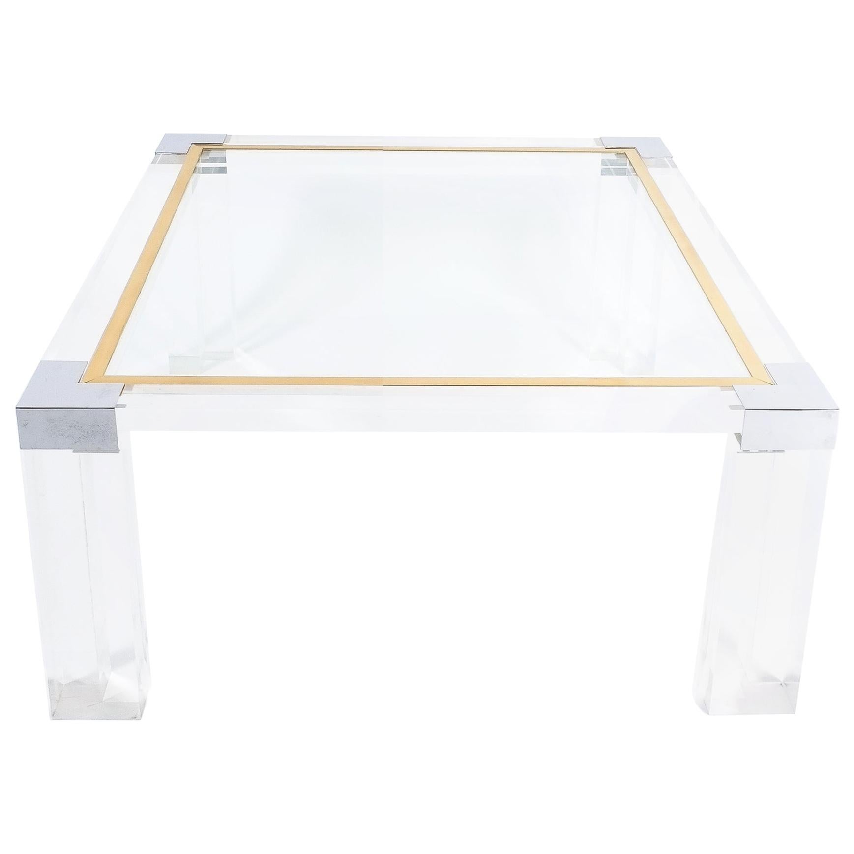 Lucite and Brass Coffee Table Style Charles Hollis Jones