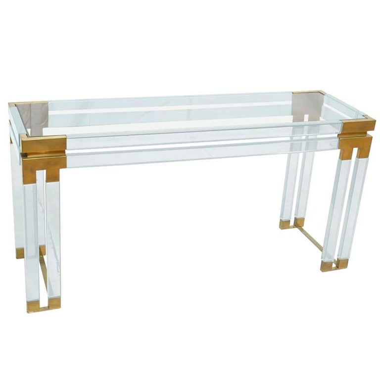 Mid-Century Modern Lucite and Brass Console Table by Charles Hollis Jones for Paul Laszlo For Sale