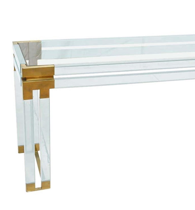 American Lucite and Brass Console Table by Charles Hollis Jones for Paul Laszlo For Sale