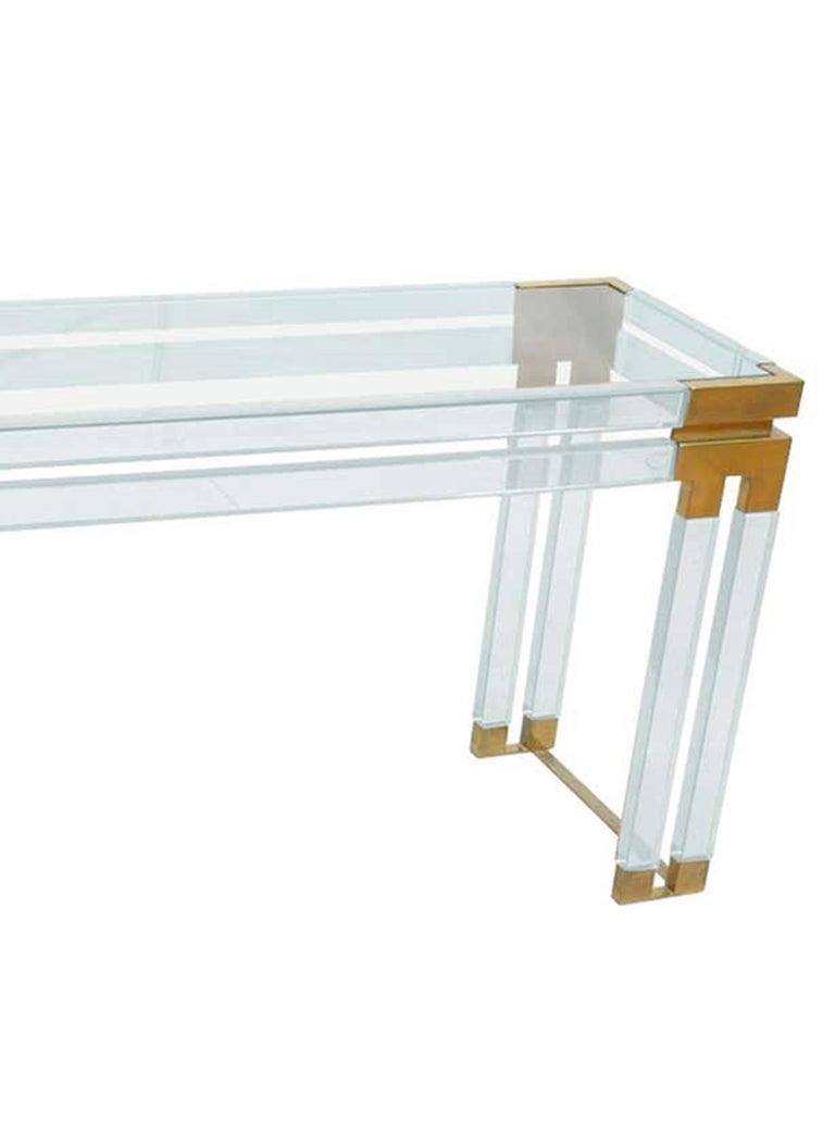 Lucite and Brass Console Table by Charles Hollis Jones for Paul Laszlo In Good Condition For Sale In Los Angeles, CA
