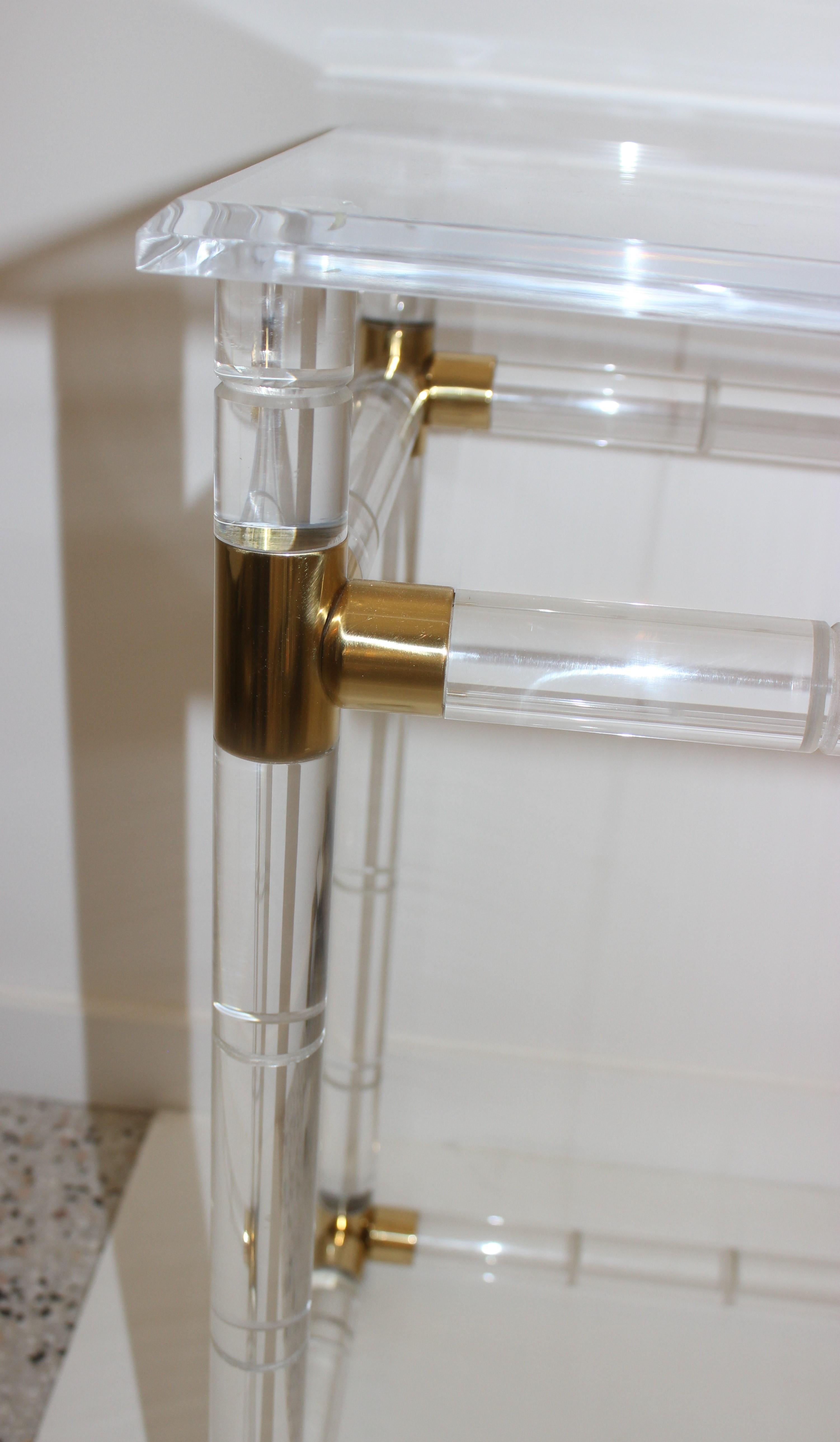 American Lucite and Brass Console Table by Charles Hollis Jones